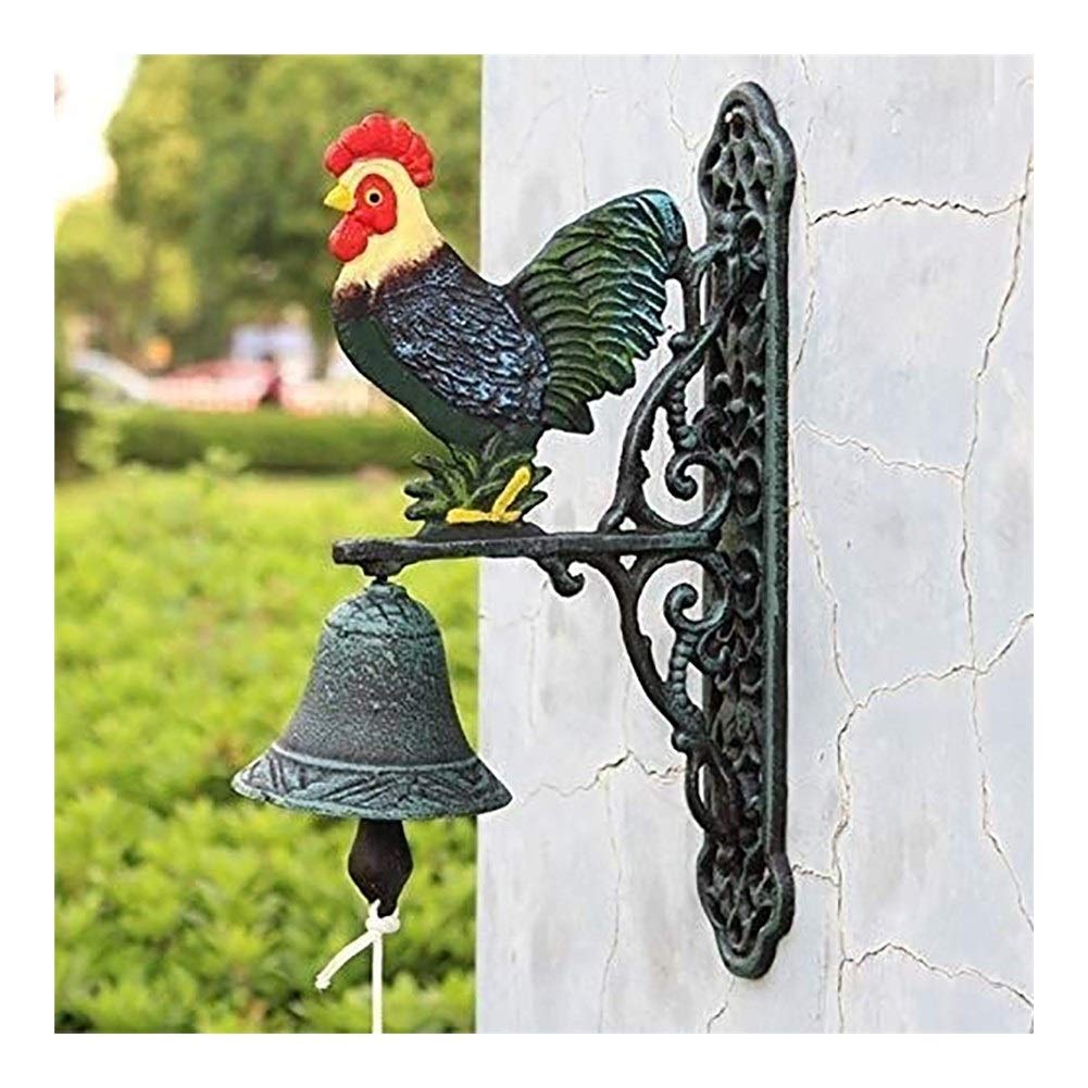 Vintage Cast Iron Rooster Door Bell - Antique Wall Mounted Outdoor Dinner Bell for Home, Garden & Farmhouse Decor | Perfect for Front Porch, Backyard & Rustic Themed Spaces