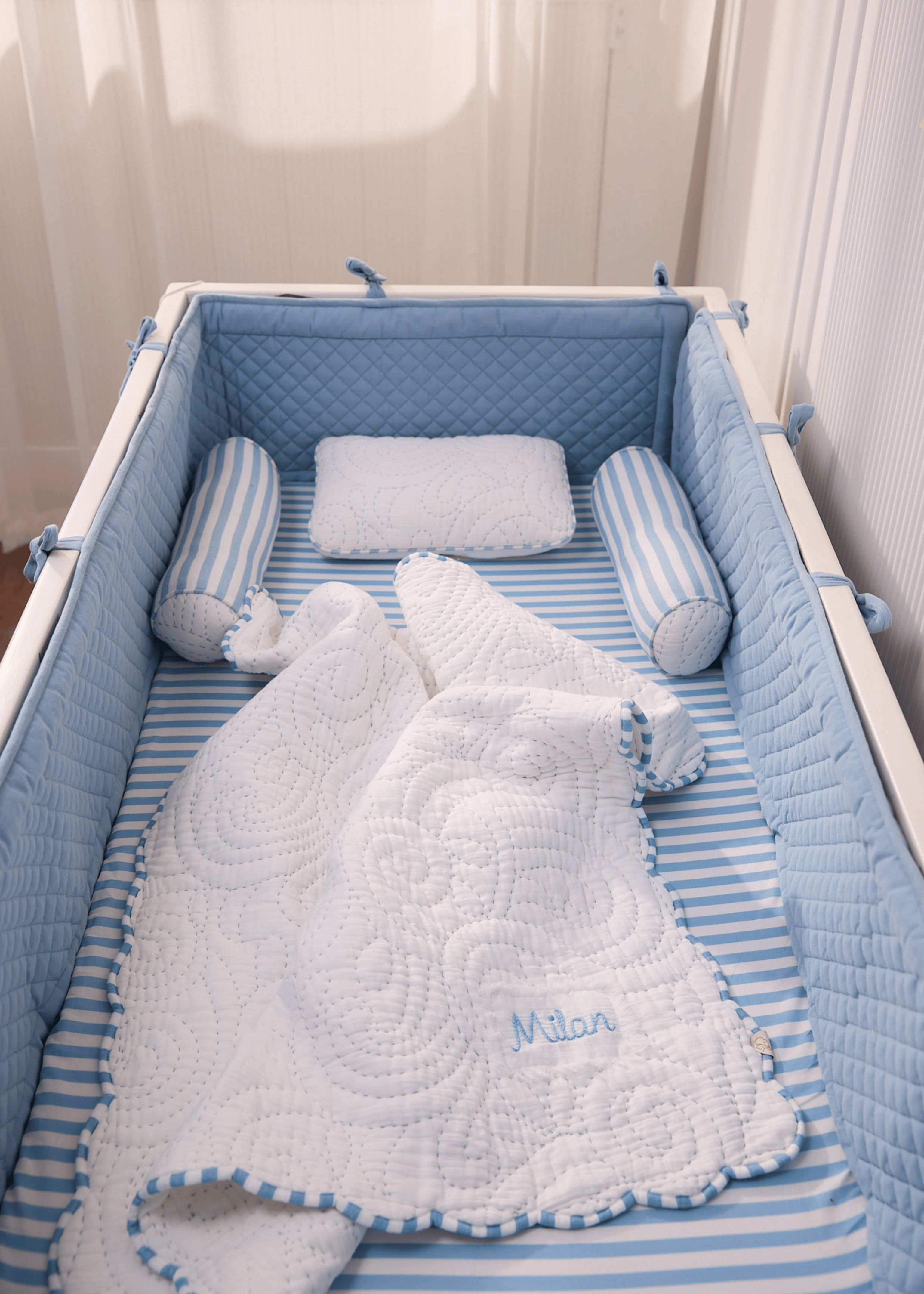 Premium Heirloom Blue Complete Cot Bedding Set with Soft Bumper - Cozy Nursery Essentials for Baby's Comfort & Safety | Perfect for Newborns, Infants & Toddlers