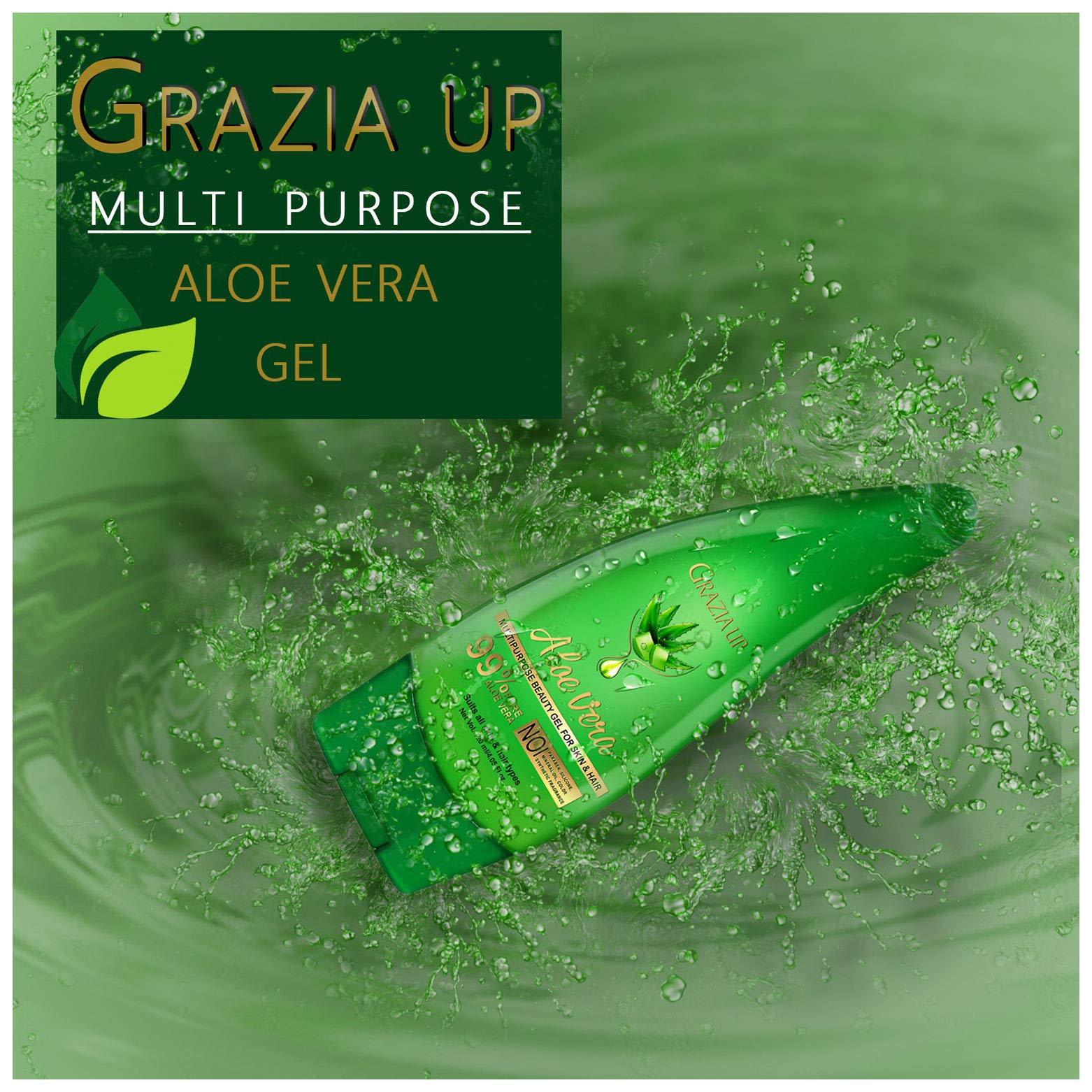 Grazia Up 99% Pure Aloe Vera Gel for Skin & Hair Care - 120ml Multipurpose Beauty Solution | Hydrates, Soothes & Repairs Dry Skin, Sunburn Relief, Hair Conditioning