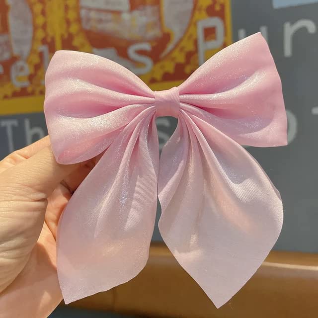 Livecool 3+1 Free Large Hair Rubber Bands with Bow Hair Clips - Barrettes with Long Ribbon Hairpins for Women & Girls - Hair Accessories Set (Big Holographic Bow, Multicolor) - Perfect for Parties, Weddings & Everyday Styling