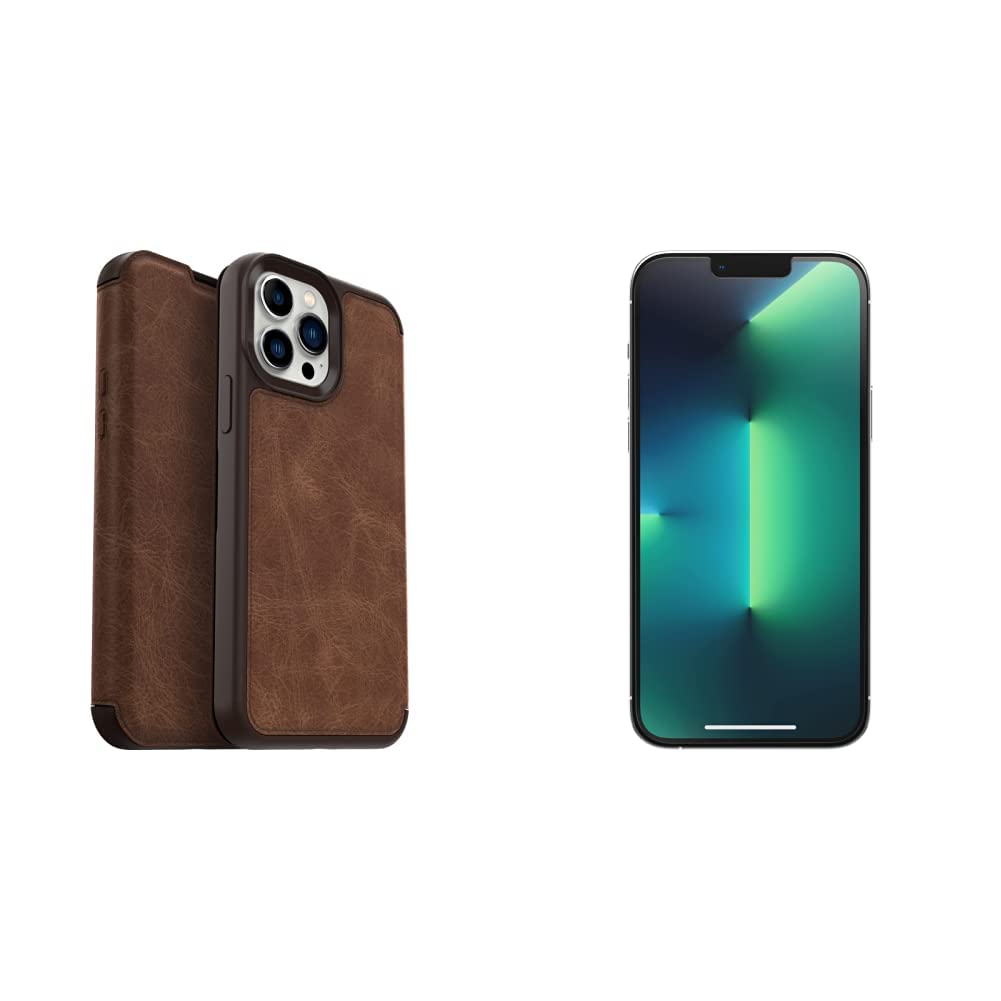 OtterBox Strada Folio Series Case for iPhone 13 Pro Max & iPhone 12 Pro Max with Screen Protector - Premium Leather Wallet Case & Tempered Glass Screen Protector Combo - Espresso Brown - Perfect for Business Professionals & Daily Protection