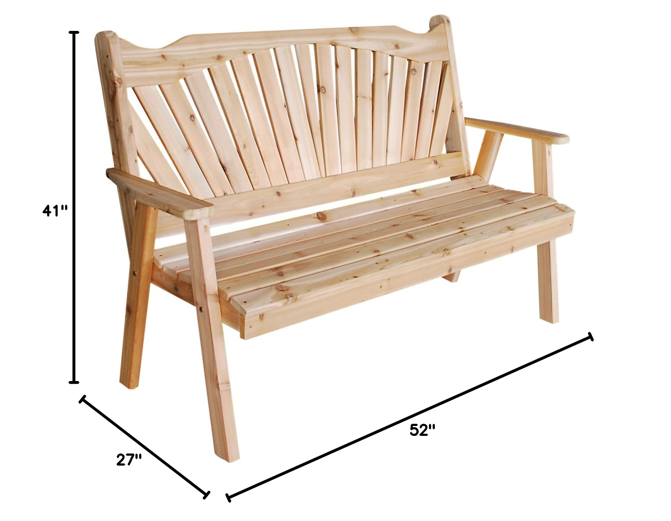Furniture Barn USA 4' Pine Fanback Garden Bench - Unfinished Solid Wood Outdoor Seating for Patio, Garden & Backyard