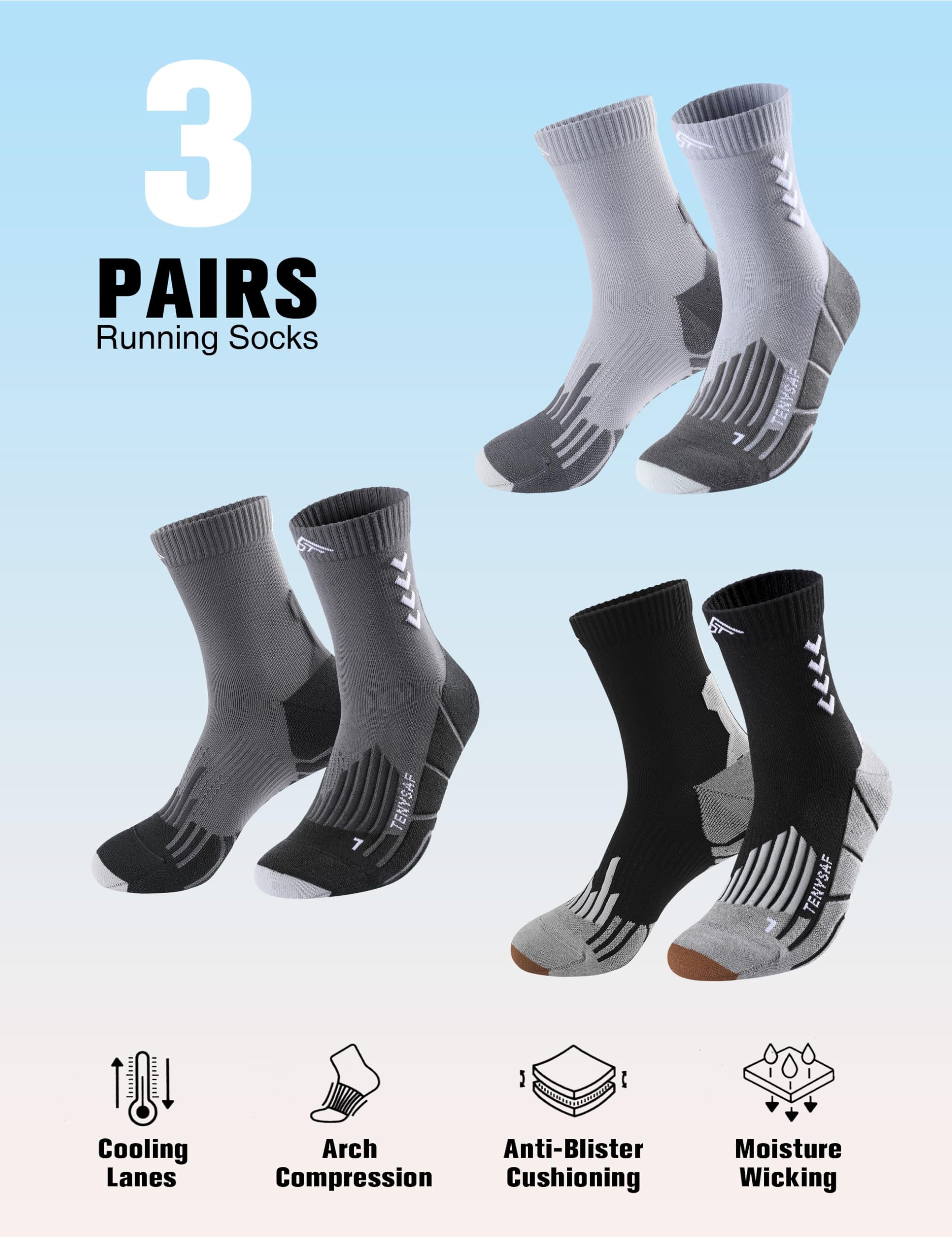 Compression Crew Running Socks for Men & Women - 3 Pairs Breathable Athletic Socks with Cushion for Hiking, Basketball & Sports | Perfect for Workouts, Outdoor Activities & Daily Wear