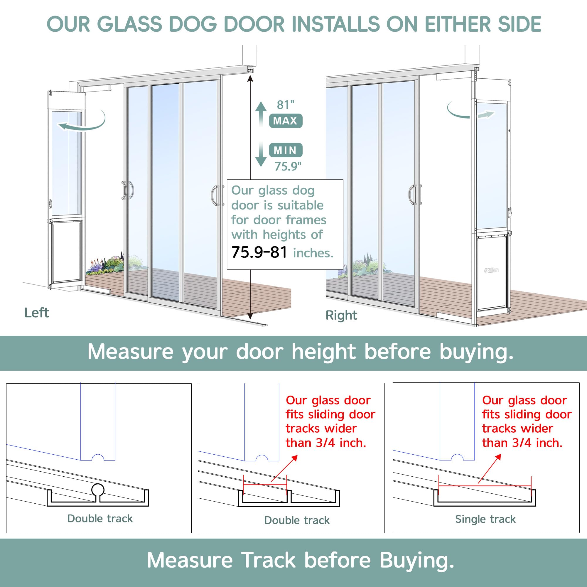 Heavy Duty Large Dog Door for Sliding Glass Doors - Adjustable 75 7/8