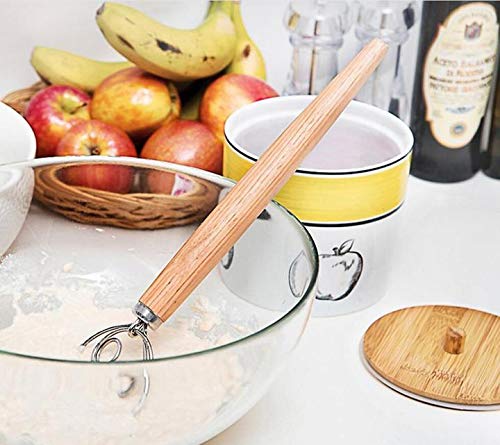 2-Pack Stainless Steel Dough Whisk Mixer with Wooden Handle - Perfect for Bread Making, Pizza Dough, Cookie Mixing & Baking Tools - Ideal for Home Bakers & Professional Kitchens