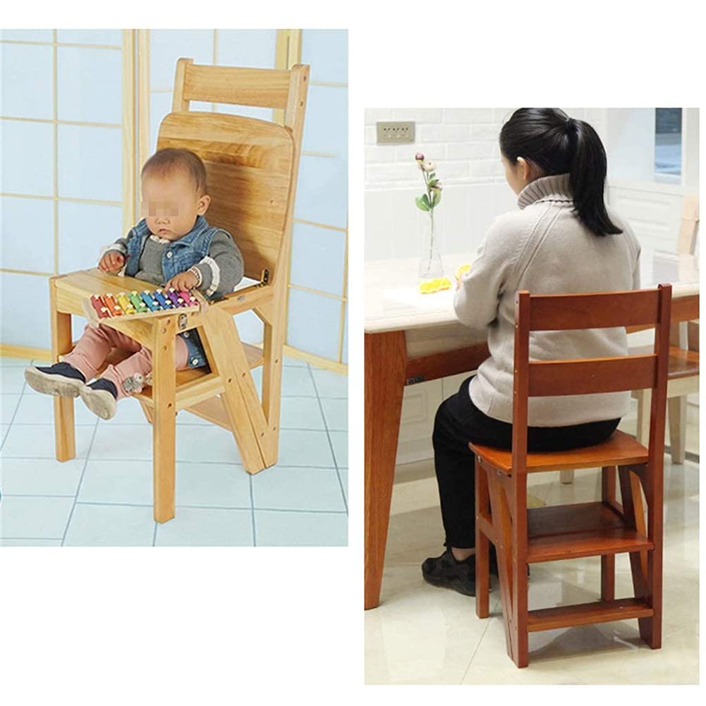 Foldable Wooden Step Stool - Portable Multifunctional Ladder Stool, Convertible Step Ladder Chair for Home Library, Kitchen, Bathroom - Max 4 Steps