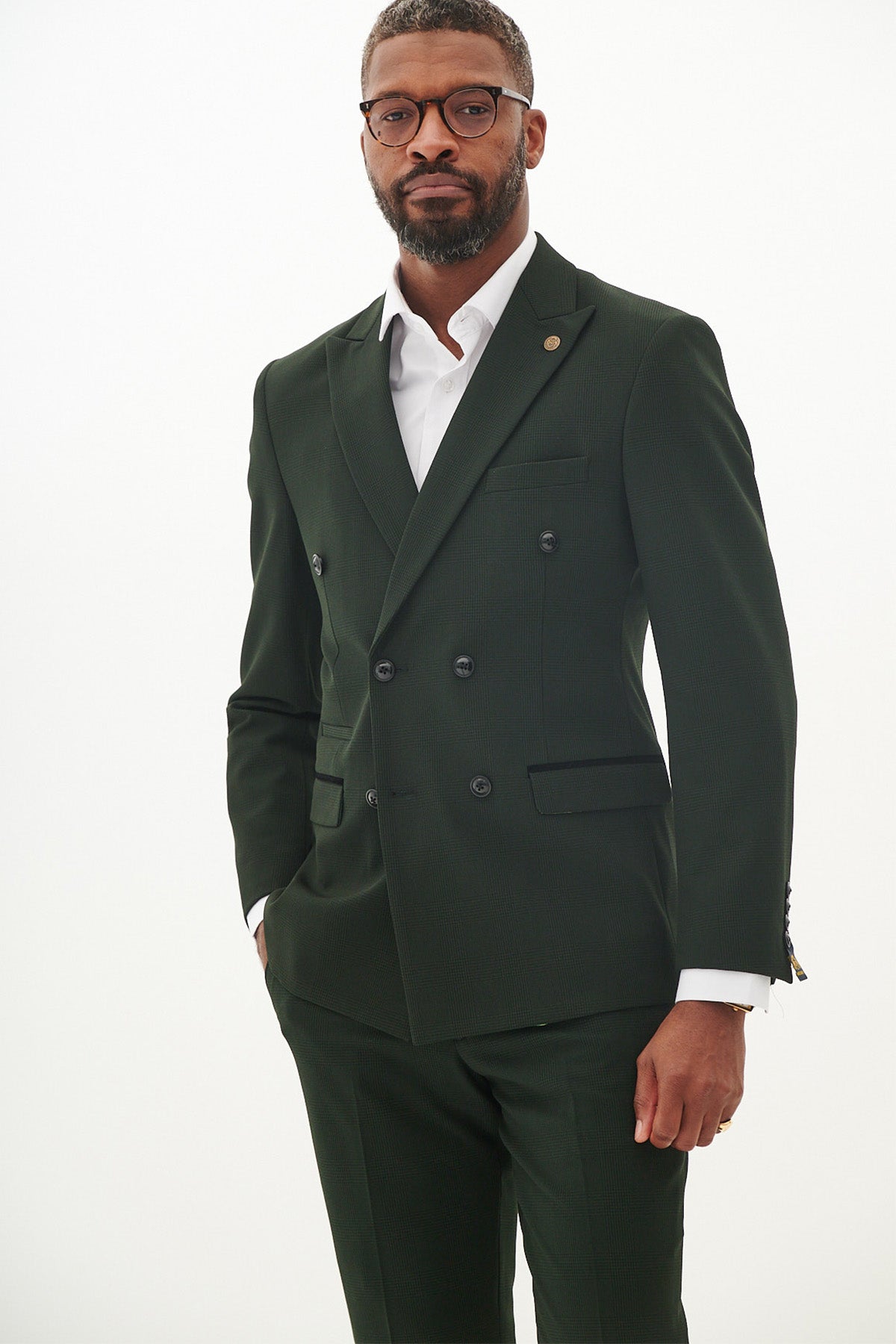 BROMLEY Olive Green Double Breasted Two Piece Suit for Men | Formal Business Attire | Perfect for Weddings, Office & Special Occasions