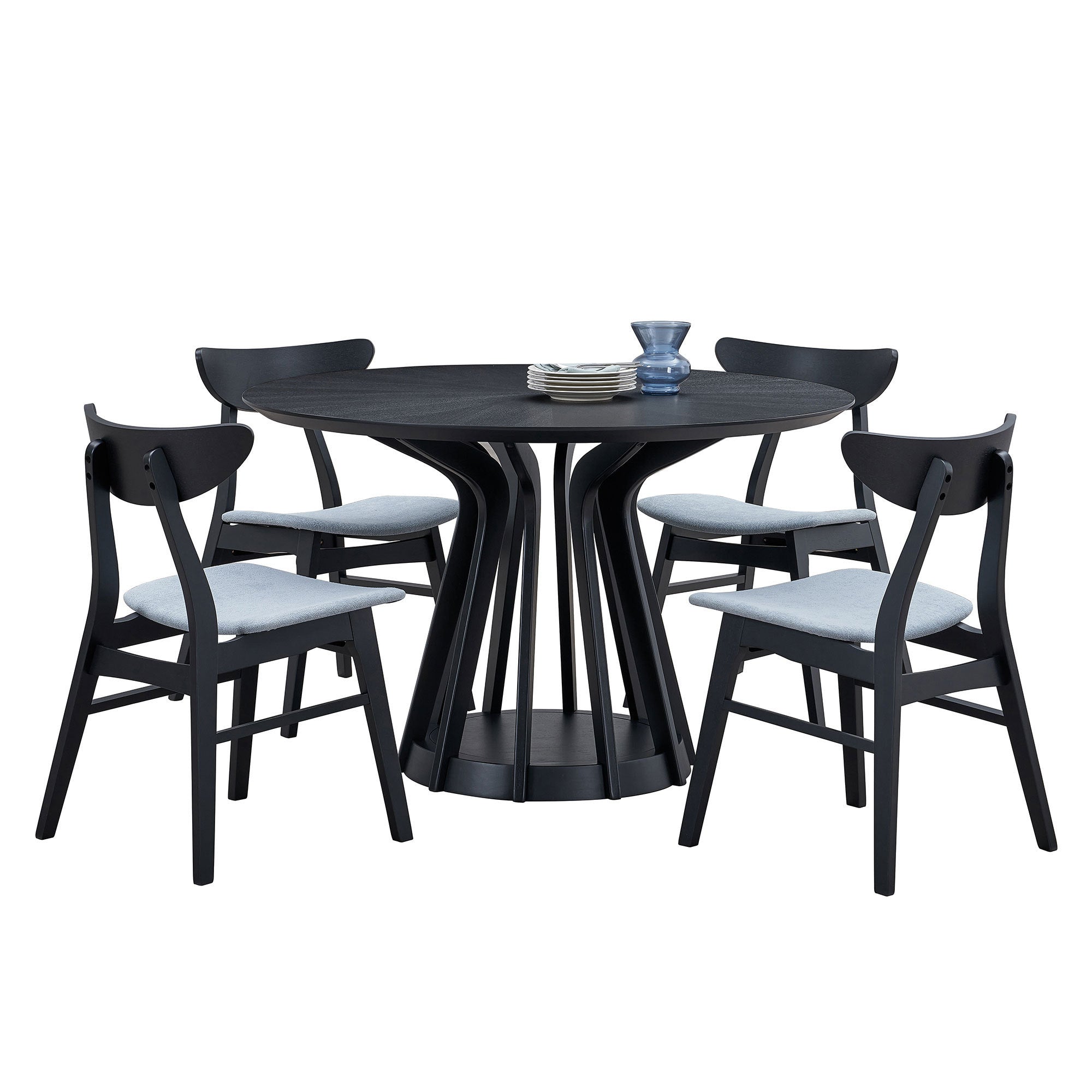 (1 Table + 4 Chairs) 5-Piece Modern Wooden Dining Table Set with Upholstered Chairs - Round Kitchen Table & Sturdy Black Legs for Living Room, Restaurant & Home Decor | Perfect for Family Dinners, Entertaining Guests & Small Space Dining