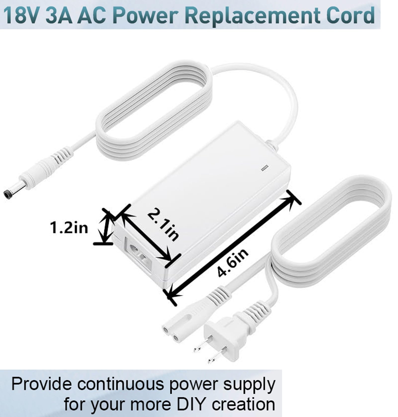 18V Power Cord Replacement for Cricut Maker & Explore Air 2 - Compatible with Cricut Explore One, Create & Mini Cake Machines - 3A DC Charger Accessory for DIY Crafting, Vinyl Cutting & Scrapbooking Projects