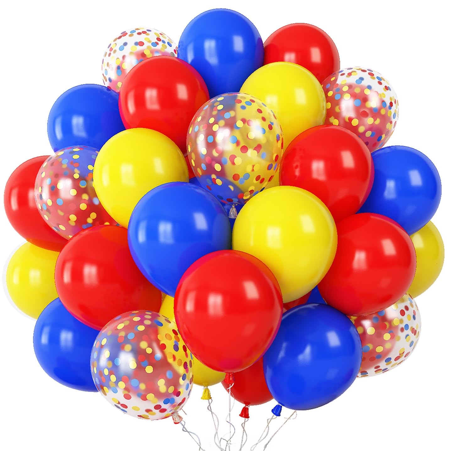 12 Inch Red Blue Yellow Latex Balloons with Confetti - Primary Color Helium Balloons for Birthday Parties, Baby Showers, Weddings & Carnival Decorations - Perfect for Kids, Boys & Party Supplies