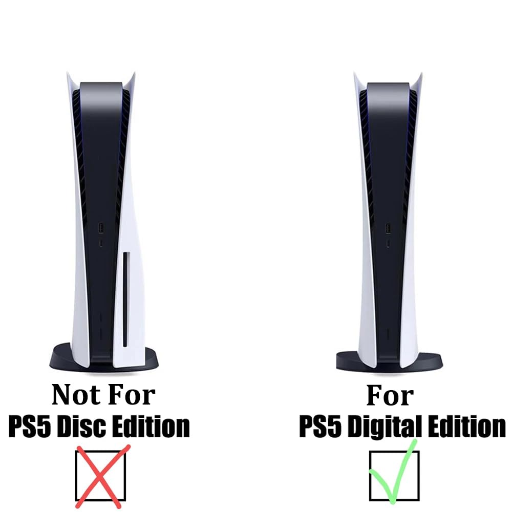 PS5 Vertical Stand for Digital Edition - Playstation 5 Console Holder with Cooling Vents & Non-Slip Feet, Black (Not for PS5 Slim) | Perfect for Gaming Setup & Space-Saving Storage