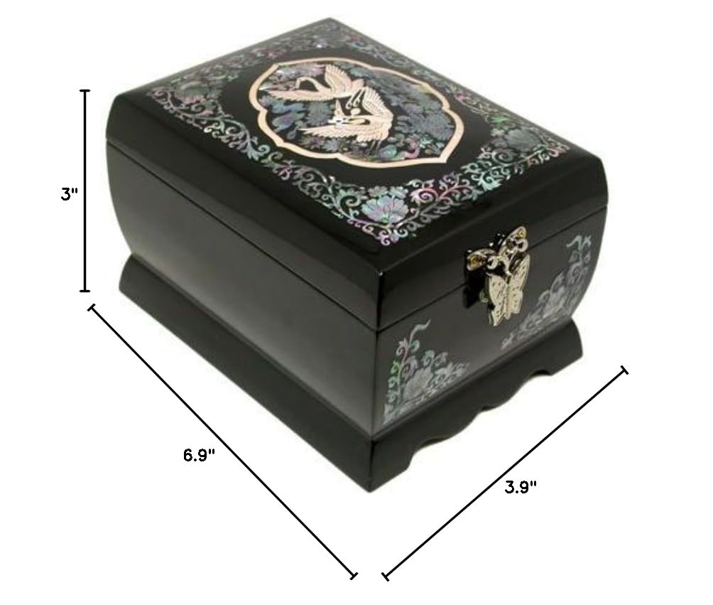 Exquisite Mother of Pearl Inlay Wooden Jewelry Box - Handcrafted Trinket Organizer with Double Crane Design | Perfect for Jewelry Storage, Gift Giving & Home Décor