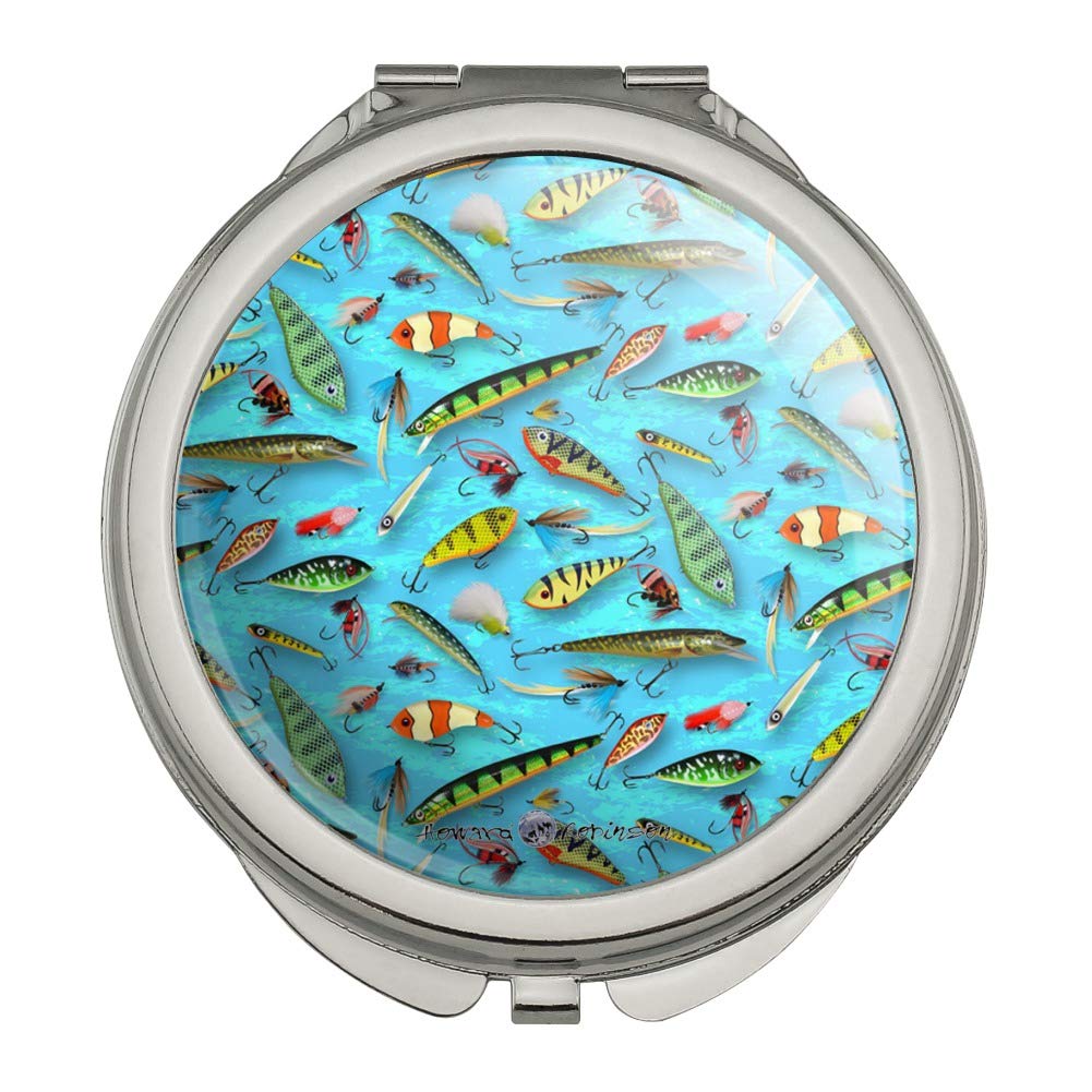 Premium Fishing Flies Lures Kit with Fish Patterns - Compact Travel Purse & Makeup Mirror for Anglers | Perfect for Fly Fishing, Travel & Outdoor Adventures