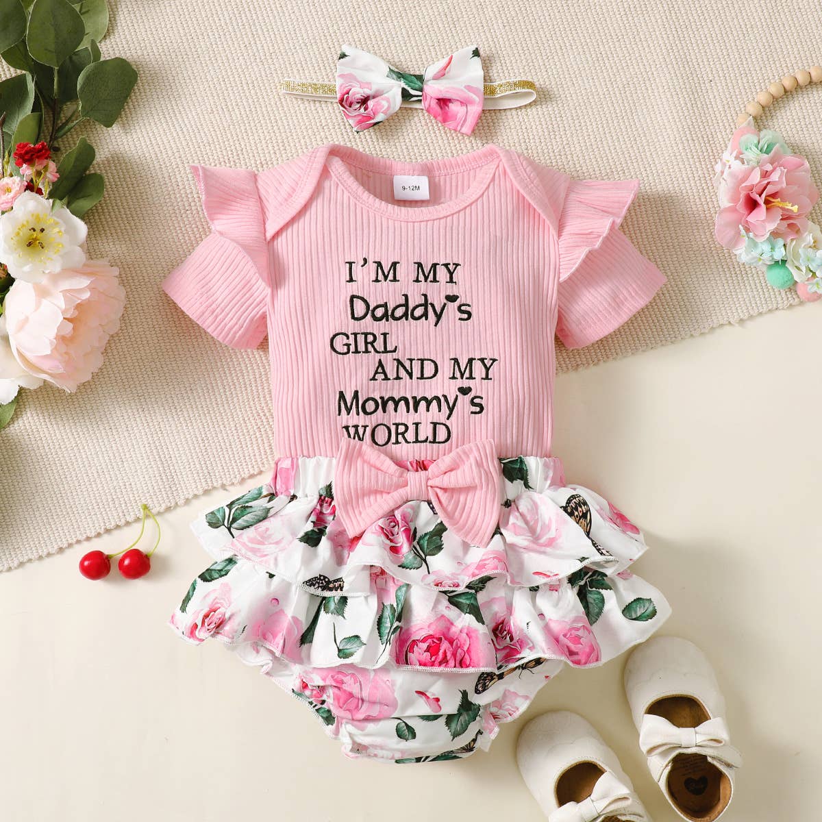 Adorable Baby Girl 3-Piece Outfit Set - Cute Matching Romper, Headband & Leggings | Perfect for Photoshoots, Birthday Parties & Daily Wear