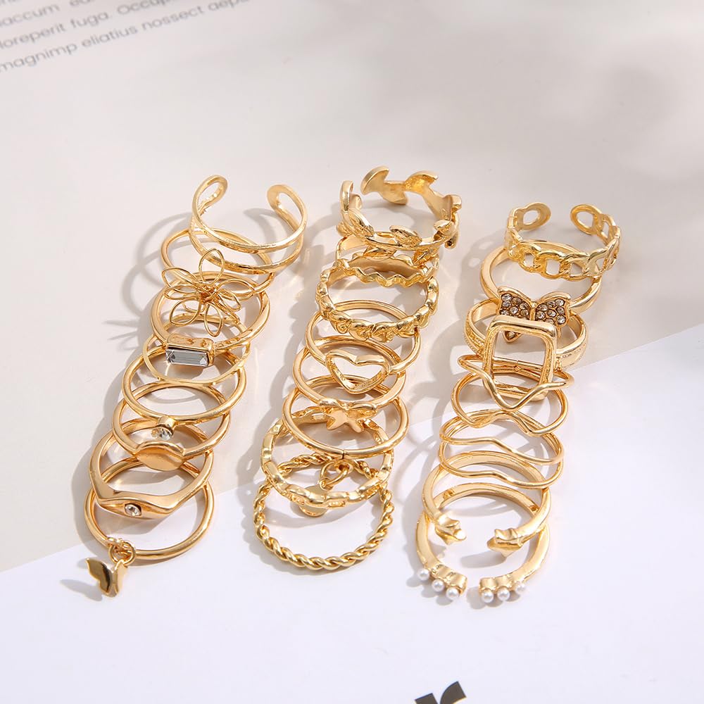 48PCS Vintage Butterfly Heart Snake Rings Set - Gold Plated Geometric Hollow Rings for Women & Girls - Latest Stylish Jewelry for Parties, Gifts & Everyday Wear