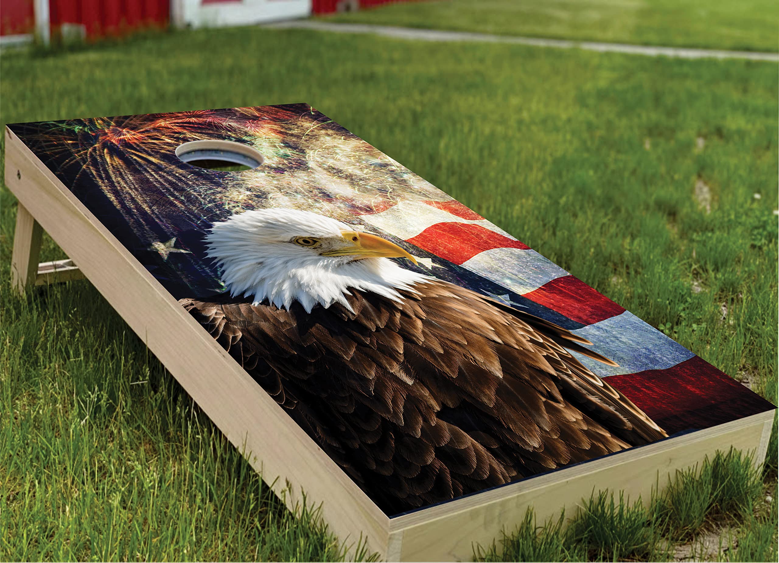 Patriotic Cornhole Board Vinyl Wrap Decals Set of 2 - American Flag & Eagle Design Bean Bag Toss Game Stickers for Outdoor Parties, Tailgating, and Backyard Fun