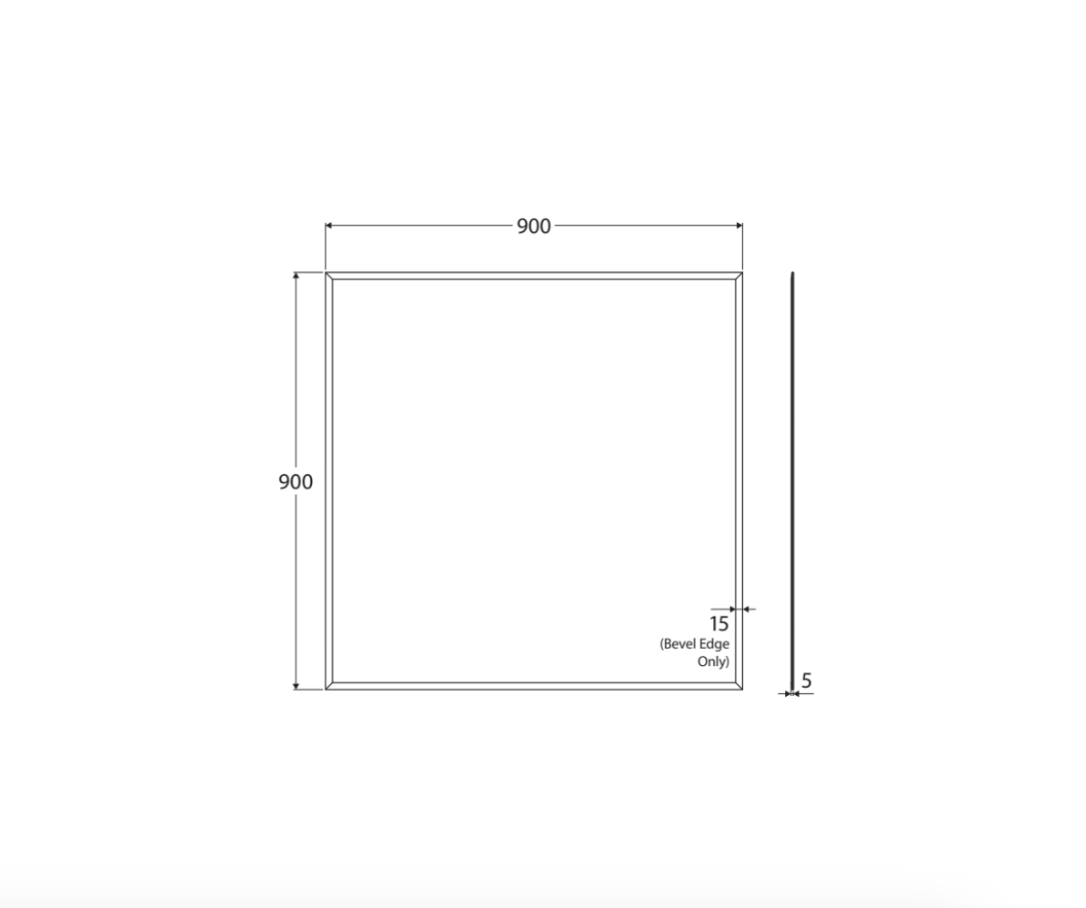 Fienza BEM9090G 900 x 900mm Bevel Edge Rectangular Glue On Mirror - Perfect for Bathroom Vanity, Bedroom Decor & Home Renovation Projects