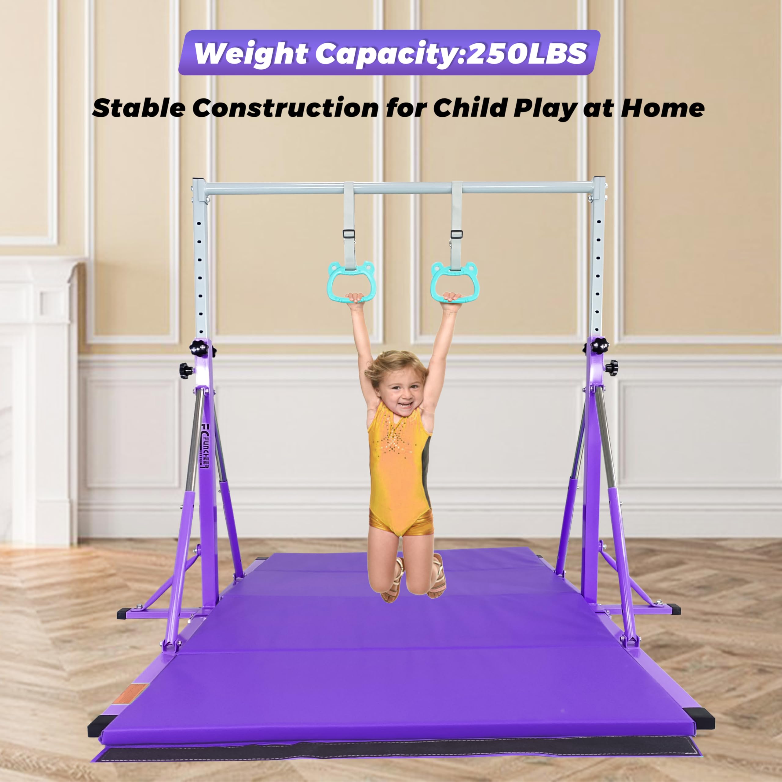 Foldable Gymnastics Bar for Kids Ages 3-15 | 5FT Adjustable Horizontal Training Bar with Triangle Stable Structure | Home Gym Equipment for Indoor Gymnastics Practice, Strength Training & Playtime Activities