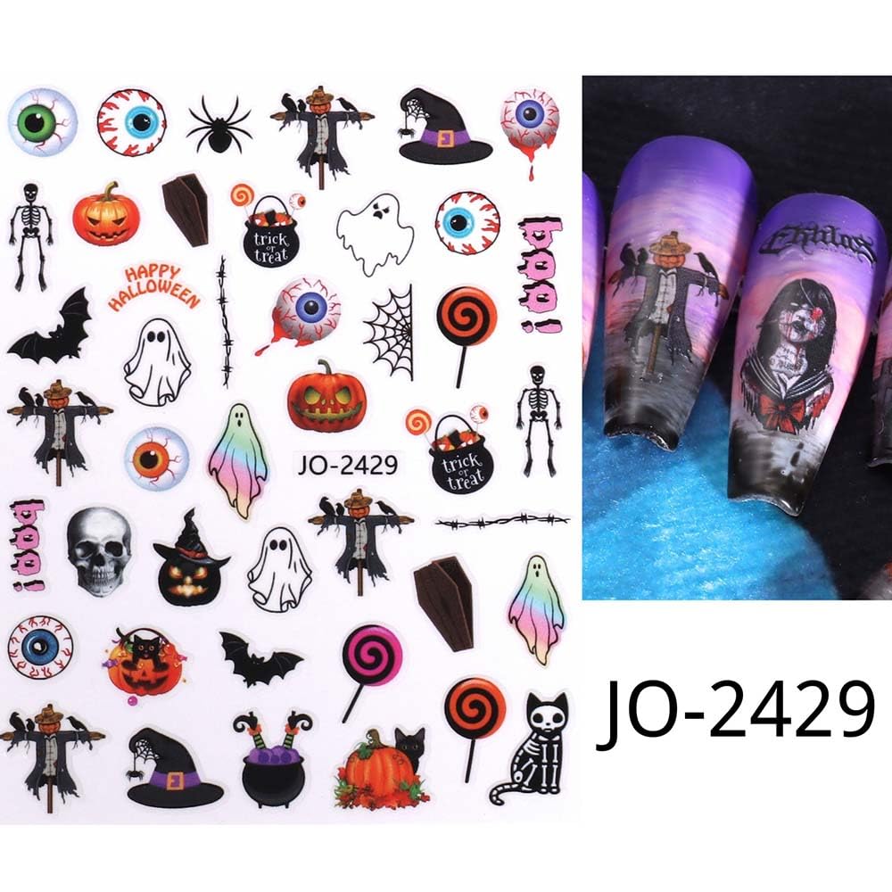 10 Sheets Halloween Nail Stickers - Ghost Pumpkin Skull Eyeball Black Cat 3D Self-Adhesive Nail Art Decals for Nail Supplies & Design | Perfect for Halloween Parties, Costume Nails & Spooky Nail Art