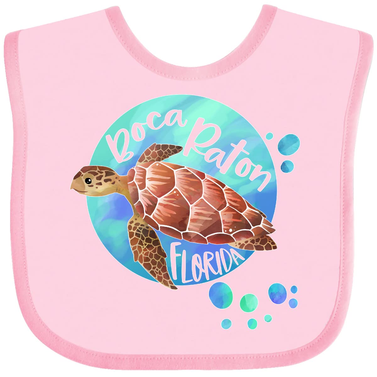 Inktastic Boca Raton Florida Swimming Sea Turtle with Bubbles Baby Bib - Soft Cotton Drool Bib for Newborns & Infants - Perfect for Feeding, Teething & Photo Shoots