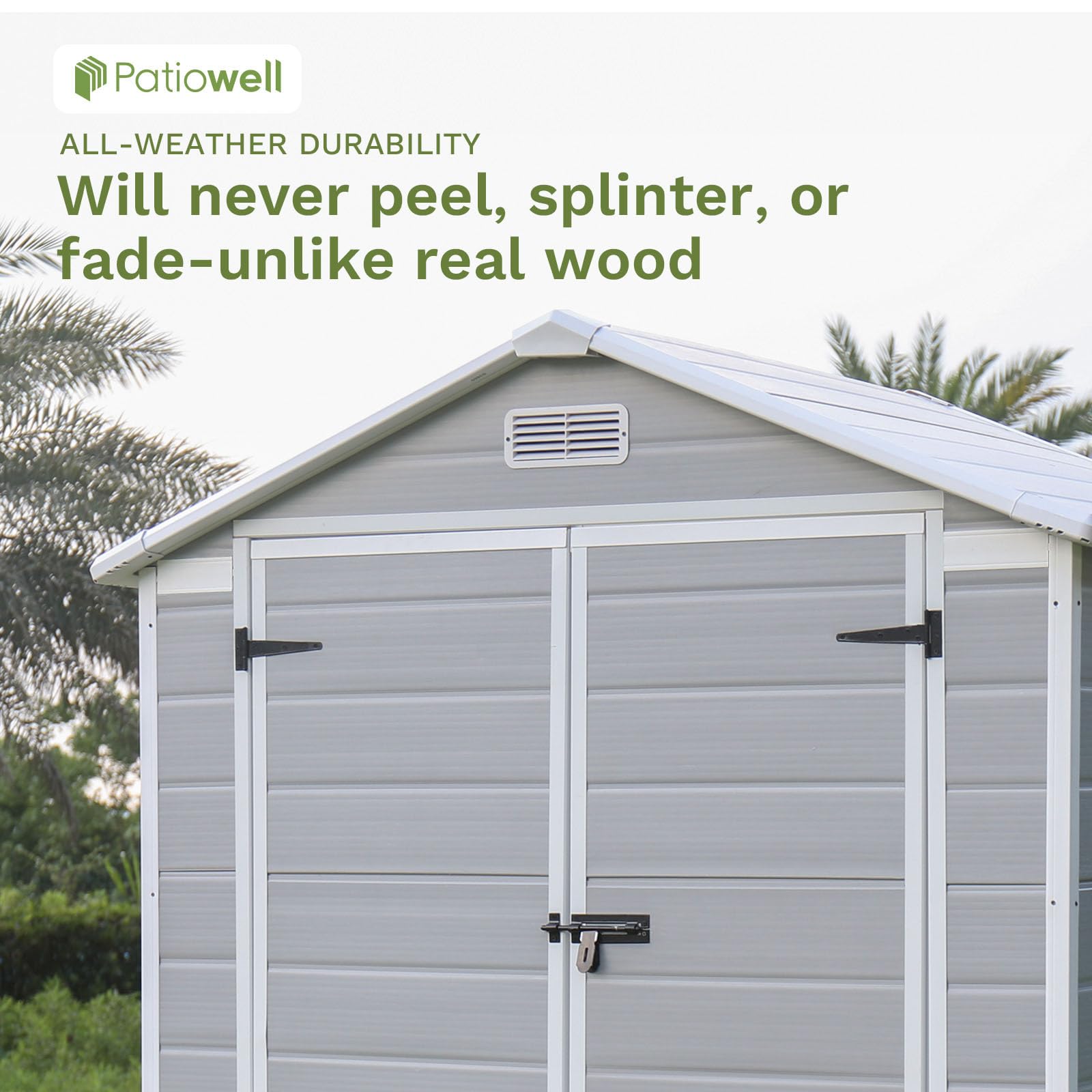 Patiowell 6x4 FT Plastic Outdoor Storage Shed - Waterproof Garden Shed for Patio Furniture, Lawn Mower, Bikes & Beach Chairs - Durable White & Grey Utility Shed for Backyard, Garage & Poolside Storage