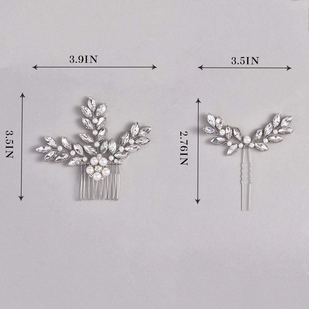 Heread Silver Pearl Crystal Bridal Hair Comb - Elegant Wedding Hair Accessories for Women & Girls | Perfect for Brides, Bridesmaids, and Special Occasions