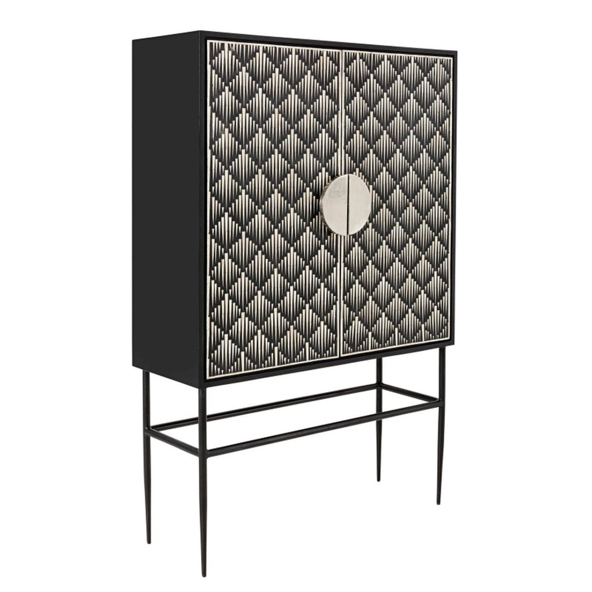Handmade Black & White Bone Inlay Bar Cabinet - Vintage Style Home Bar Furniture for Living Room, Dining Room & Entertaining