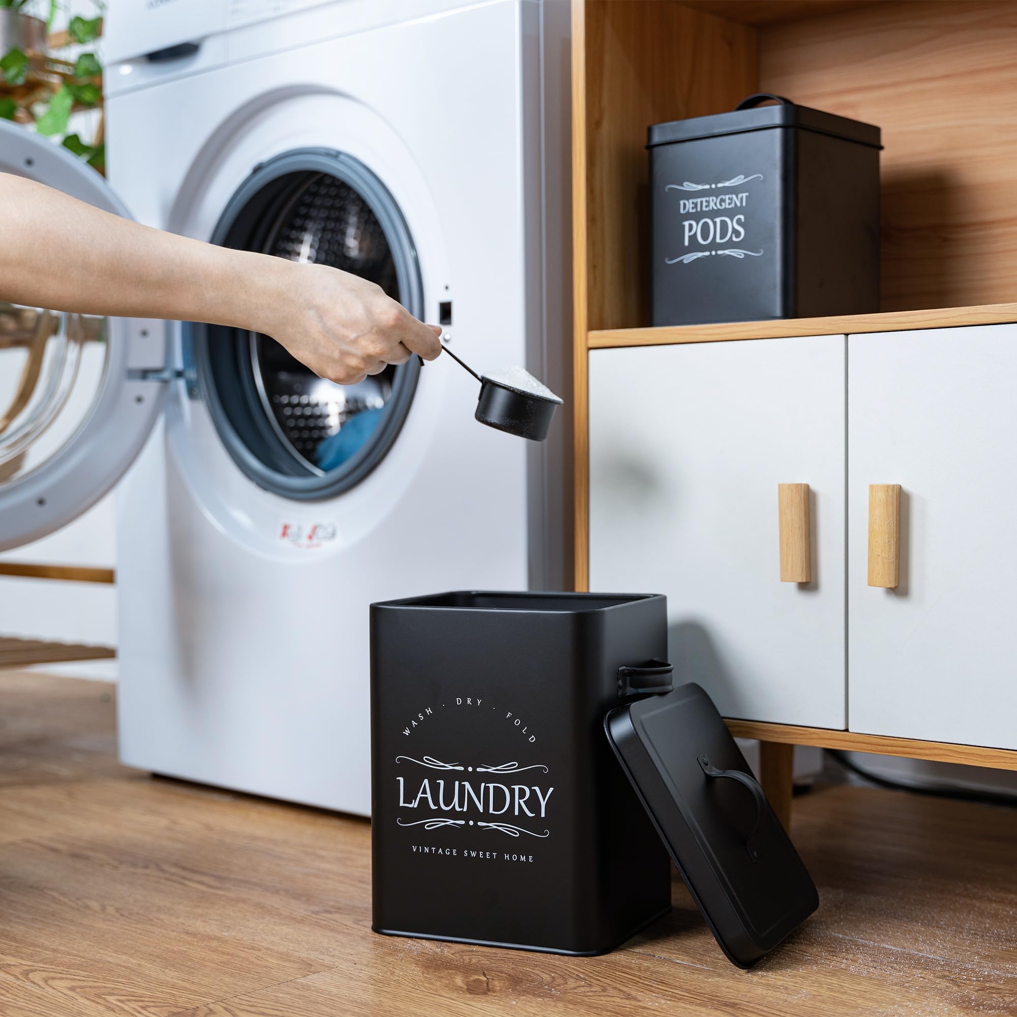 Meraki Home Laundry Detergent Container Set - 2-Pack with Scoop for Detergent Sheets & Pods - Laundry Room Storage Organizer in Matte Black | Perfect for Organized Laundry Rooms & Small Spaces