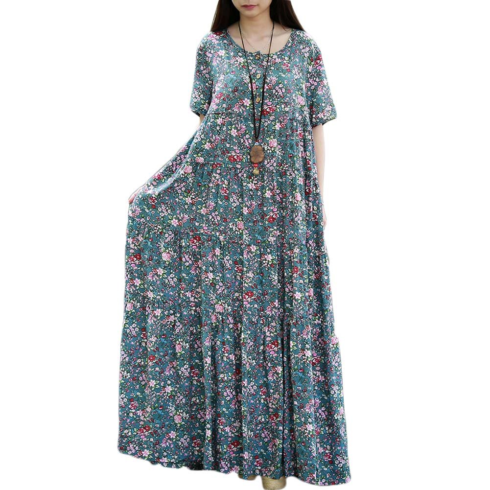 Women's Floral Print Cotton Maxi Shirt Dress - Bohemian Summer Beach Dress with Patchwork Design | Perfect for Vacations, Pool Parties & Casual Outings