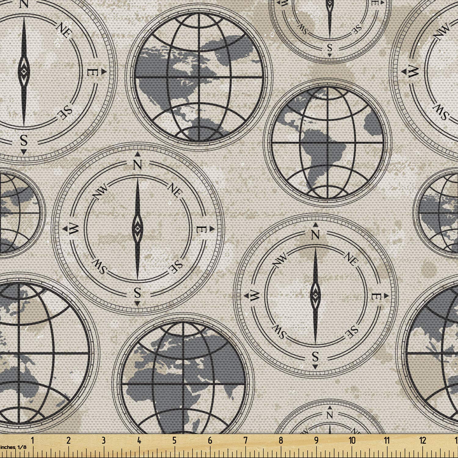 Ambesonne Compass World Map Fabric by The Yard - Vintage Maritime Design with Continents & Directions - Dark Pink & Blue Upholstery Fabric for Sofa, Curtains & Home Decor - Perfect for Coastal & Nautical Themed Rooms