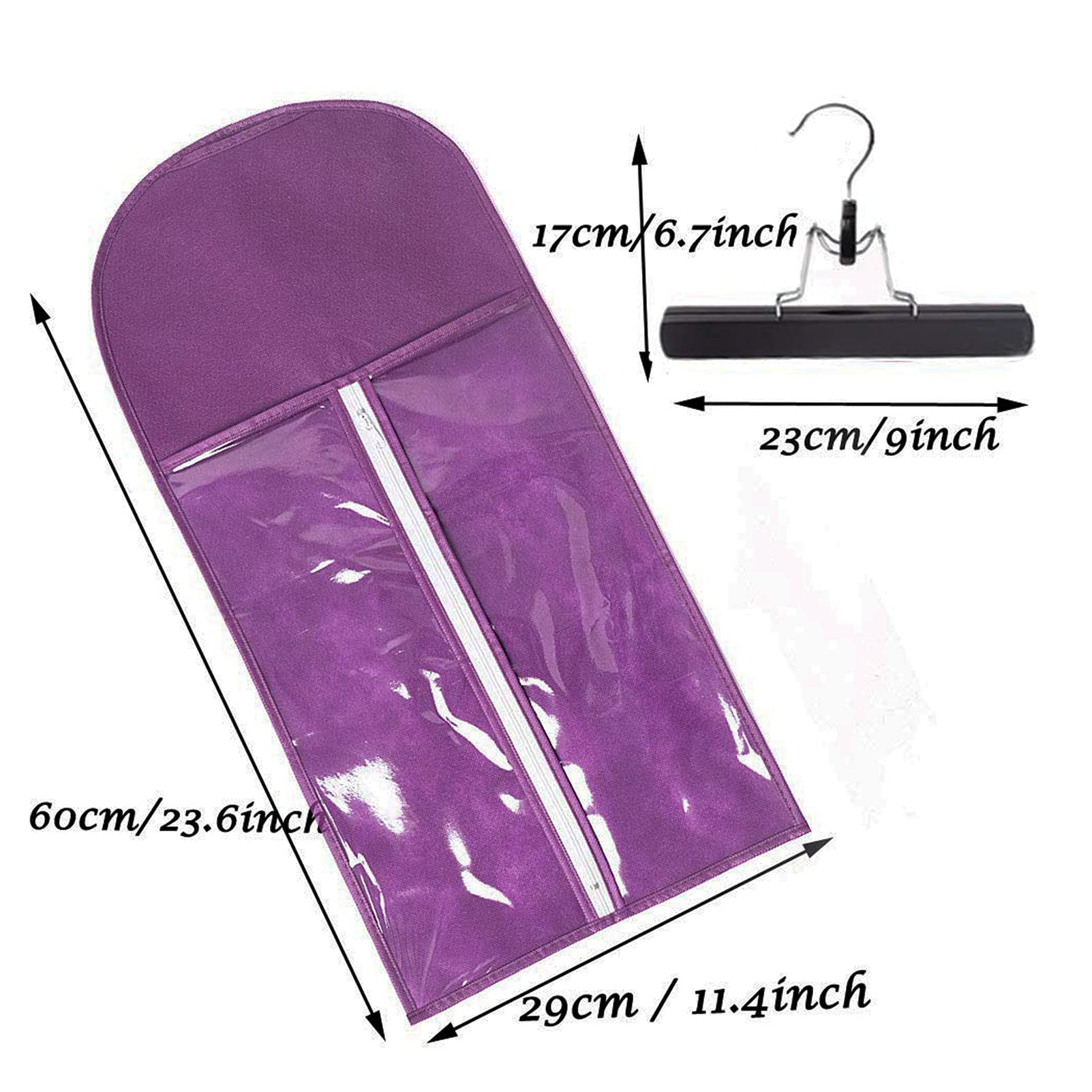 5-Piece Wig Storage Bag Set with 5 Wooden Hangers - Dust-Proof Organizer for Professional Hair Extensions & Wigs (5 Purple Bags + 5 Black Hangers) - Perfect for Salon, Home Storage & Travel