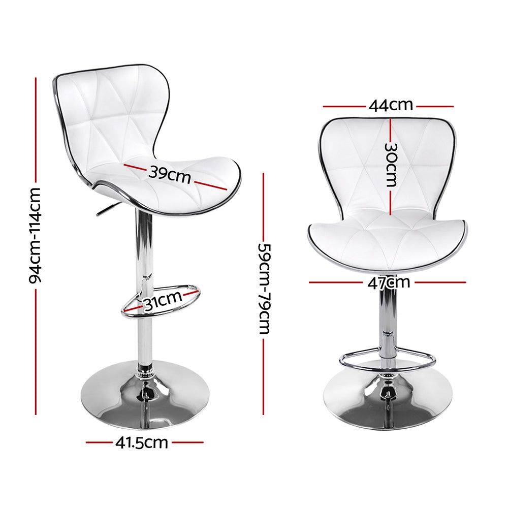 4 Bar Stools with Gas Lift Mechanism & White Leather Seat - Perfect for Kitchen Island, Breakfast Bar & Dining Room