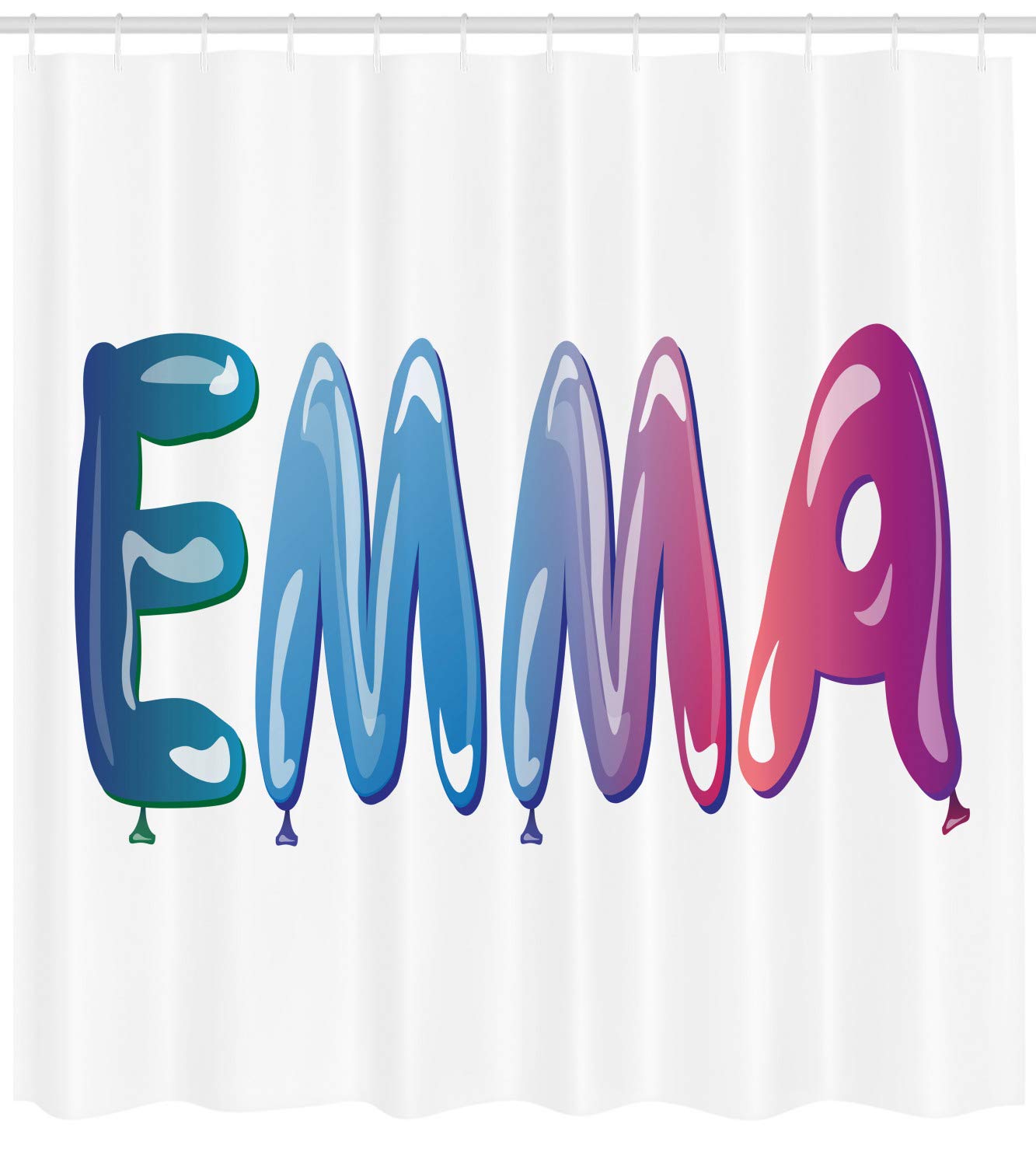 Ambesonne Emma Shower Curtain - Feminine Balloon Name Design for Girls, Extra Wide 105 Inch Bathroom Decor with Hooks, Colorful Fabric Bath Set - Perfect for Kids' Bathrooms, Teen Girls' Rooms & Birthday Party Decorations