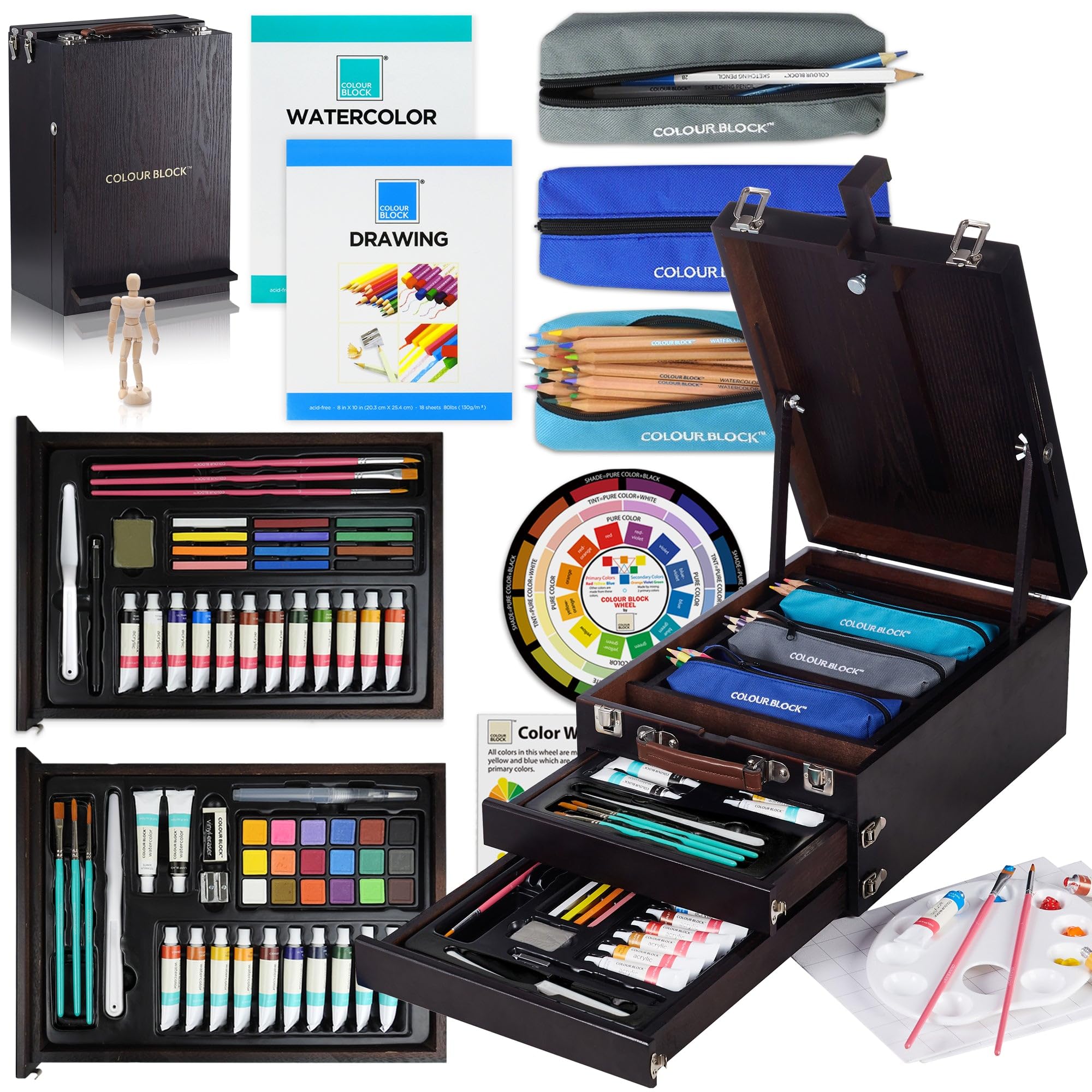 Professional Wooden Easel Art Set - 152-Piece Painting & Drawing Kit with Acrylics, Watercolors, Sketch Pad & Pencils for Adult Artists - Perfect for Studio, Classroom & Home Art Projects