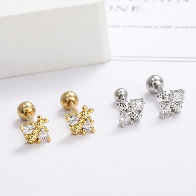 16G Tiny Bumble Bee Stud Earrings - Heart Conch Helix Cartilage Studs with Ball Back - Hypoallergenic Stainless Steel Jewelry for Women | Perfect for Everyday Wear, Gifts & Piercing Healing