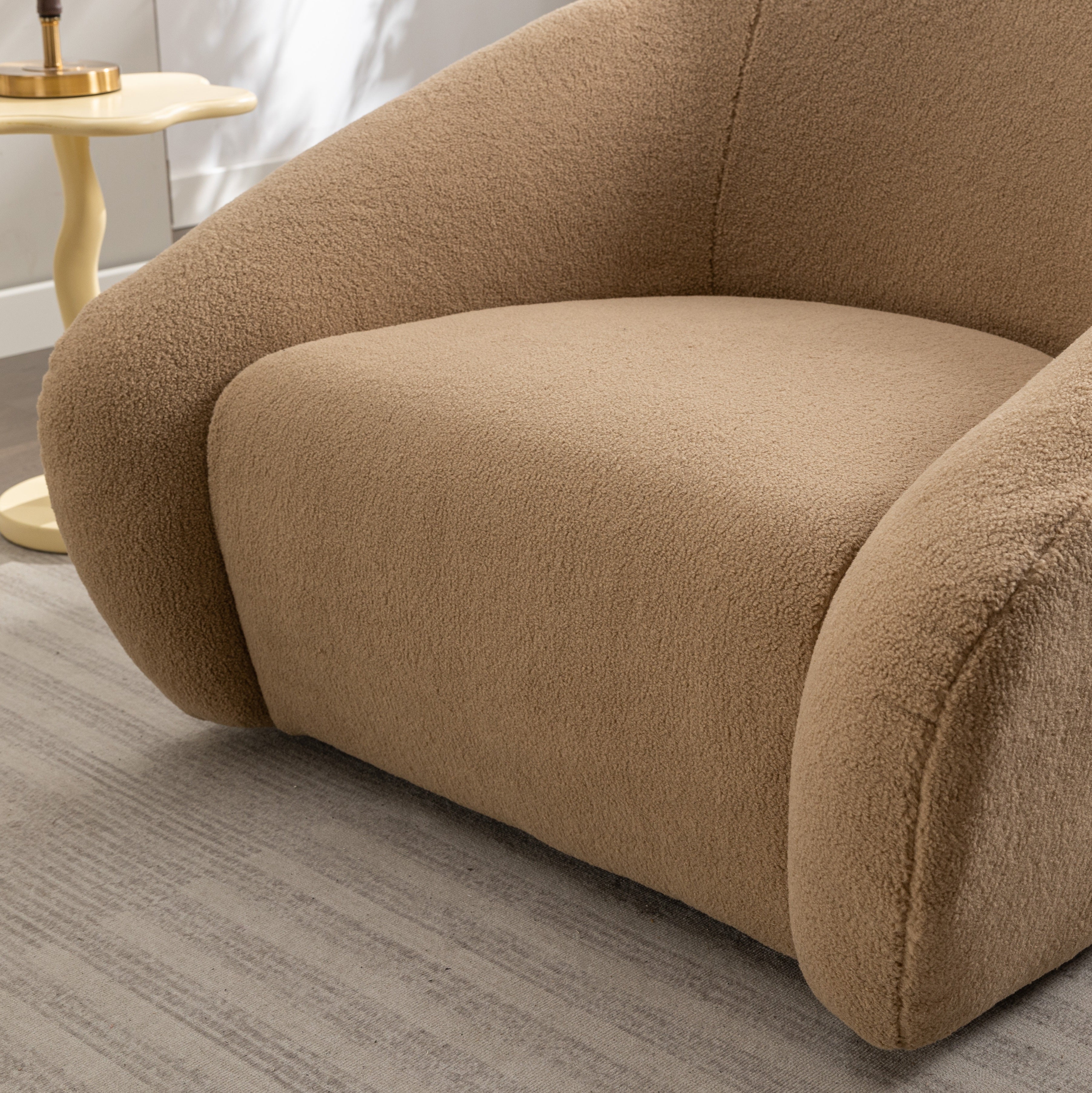 Roundhill Furniture Luzern Modern Boucle Upholstered Accent Chair - 360° Swivel Lounge Chair for Living Room, Bedroom & Office - Soft Fabric Contemporary Seating with Rotating Base