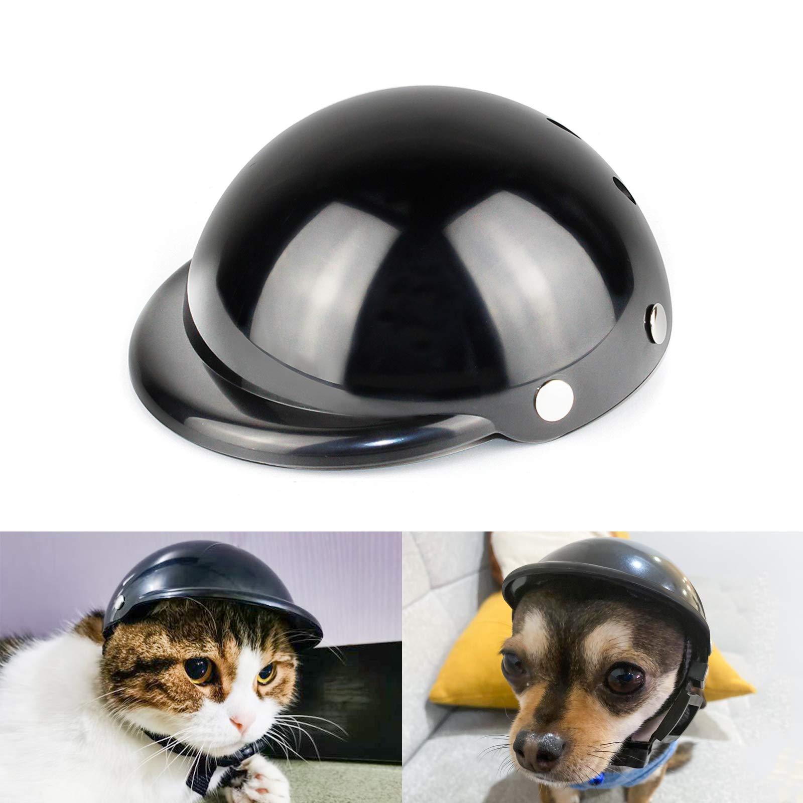 Small Dog Helmet - Adjustable Puppy Crash Helmet for Motorcycle & Bike Riding Safety - Black