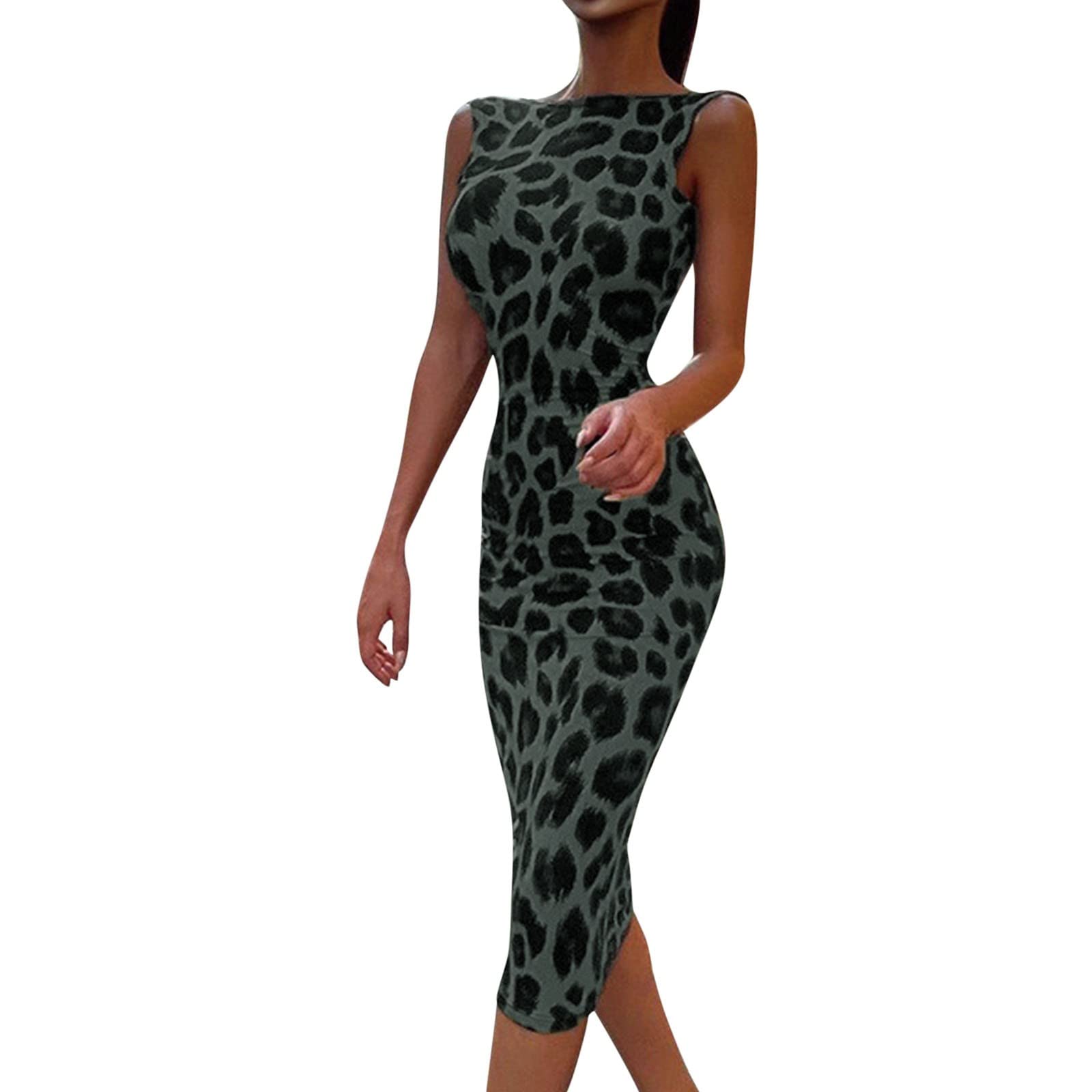**Women's Summer Casual Loose Dress - Sexy Slim Leopard Print O-Neck Fashion Dress for Beach, Vacation & Daily Wear**
