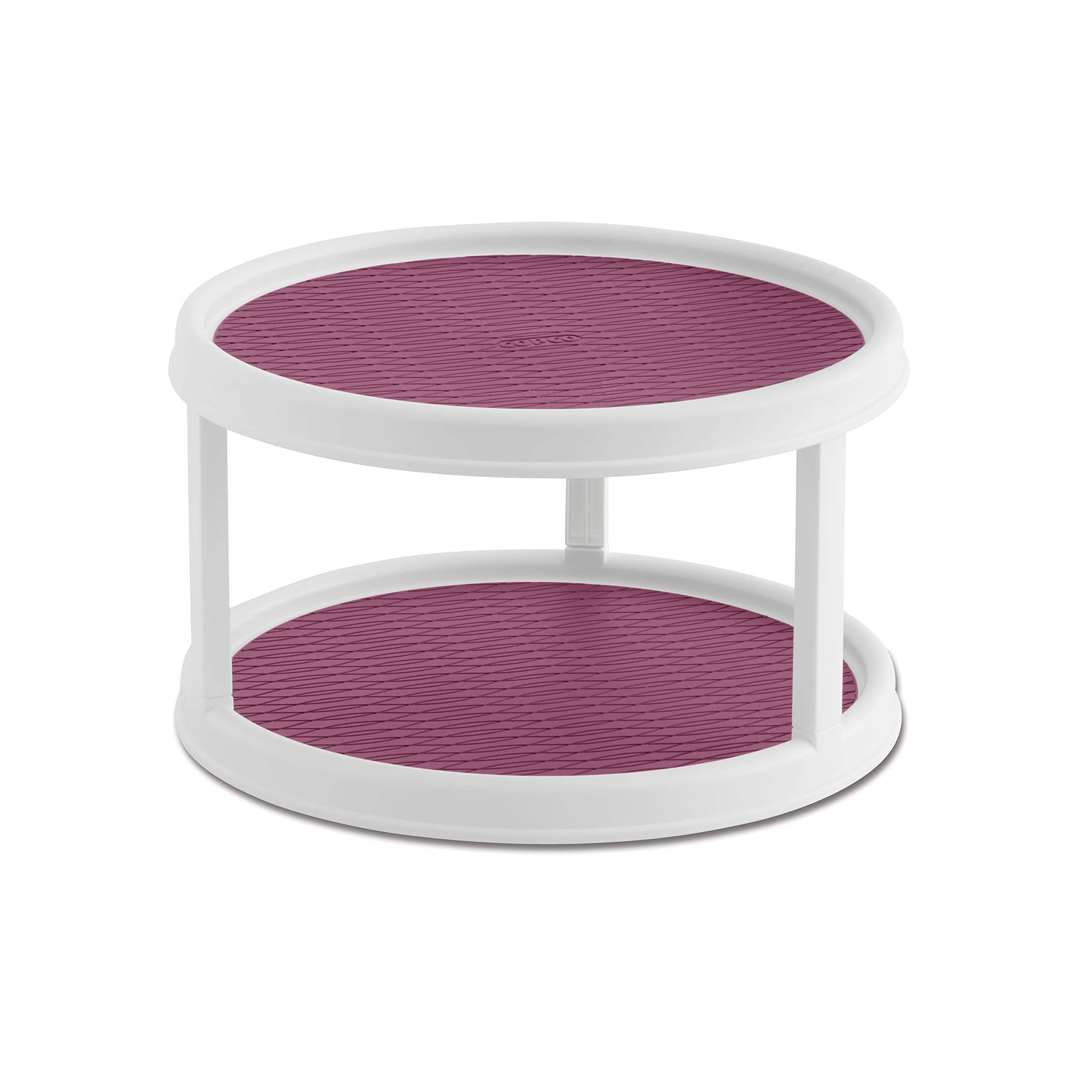 Copco 12-Inch Non-Skid 2-Tier Lazy Susan Turntable for Pantry Cabinet - White & Purple Spice Organizer | Perfect for Kitchen Storage, Spice Racks, and Cabinet Organization