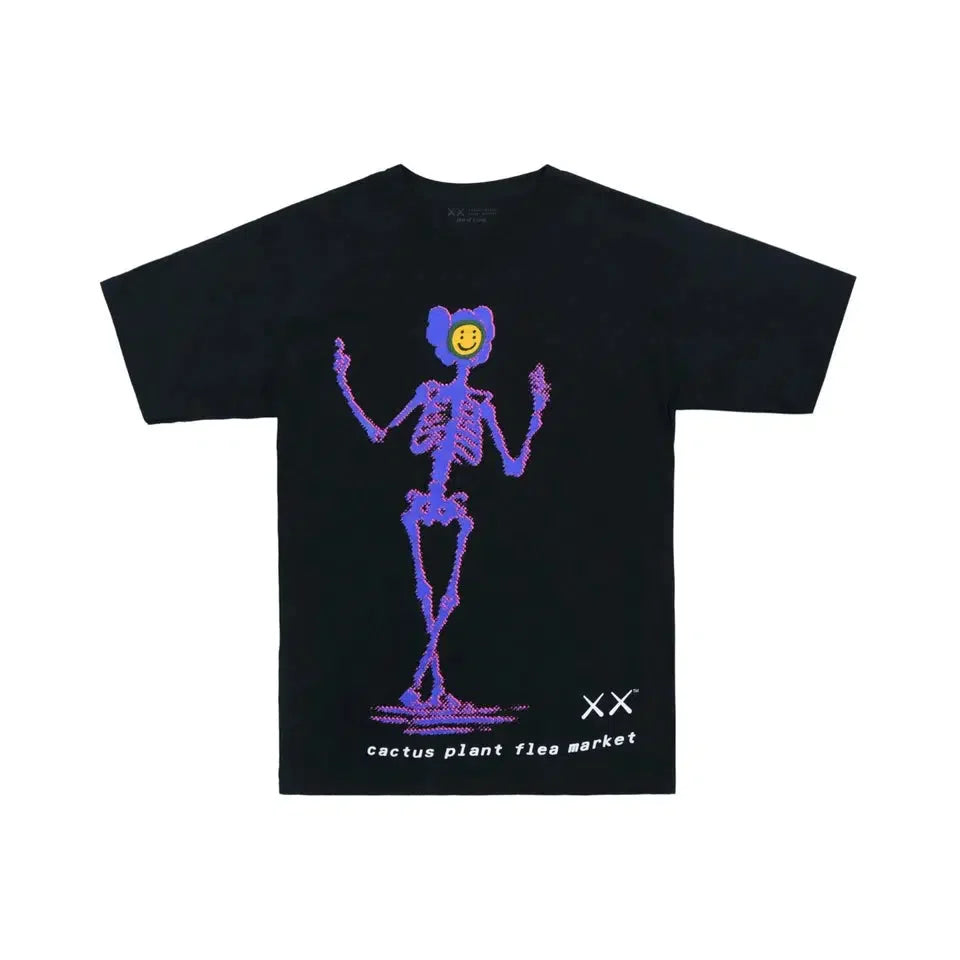 KAWS x Cactus Plant Flea Market Black Graphic T-Shirt - Limited Edition Streetwear for Men & Women - Perfect for Casual Wear, Street Style & Collector's Item