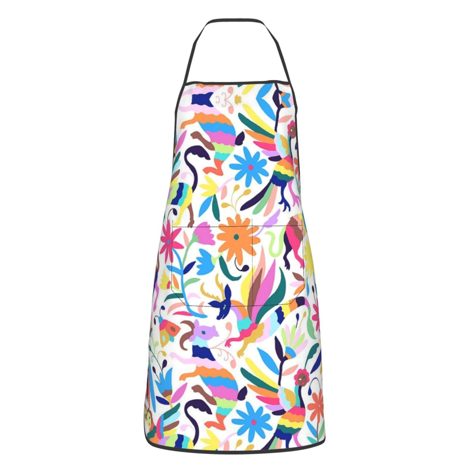 Mexican Otomi Animals Print Waterproof Apron - Unisex Kitchen Cooking Apron with 2 Pockets - Perfect for Cooking, Baking, BBQ & Home Decor