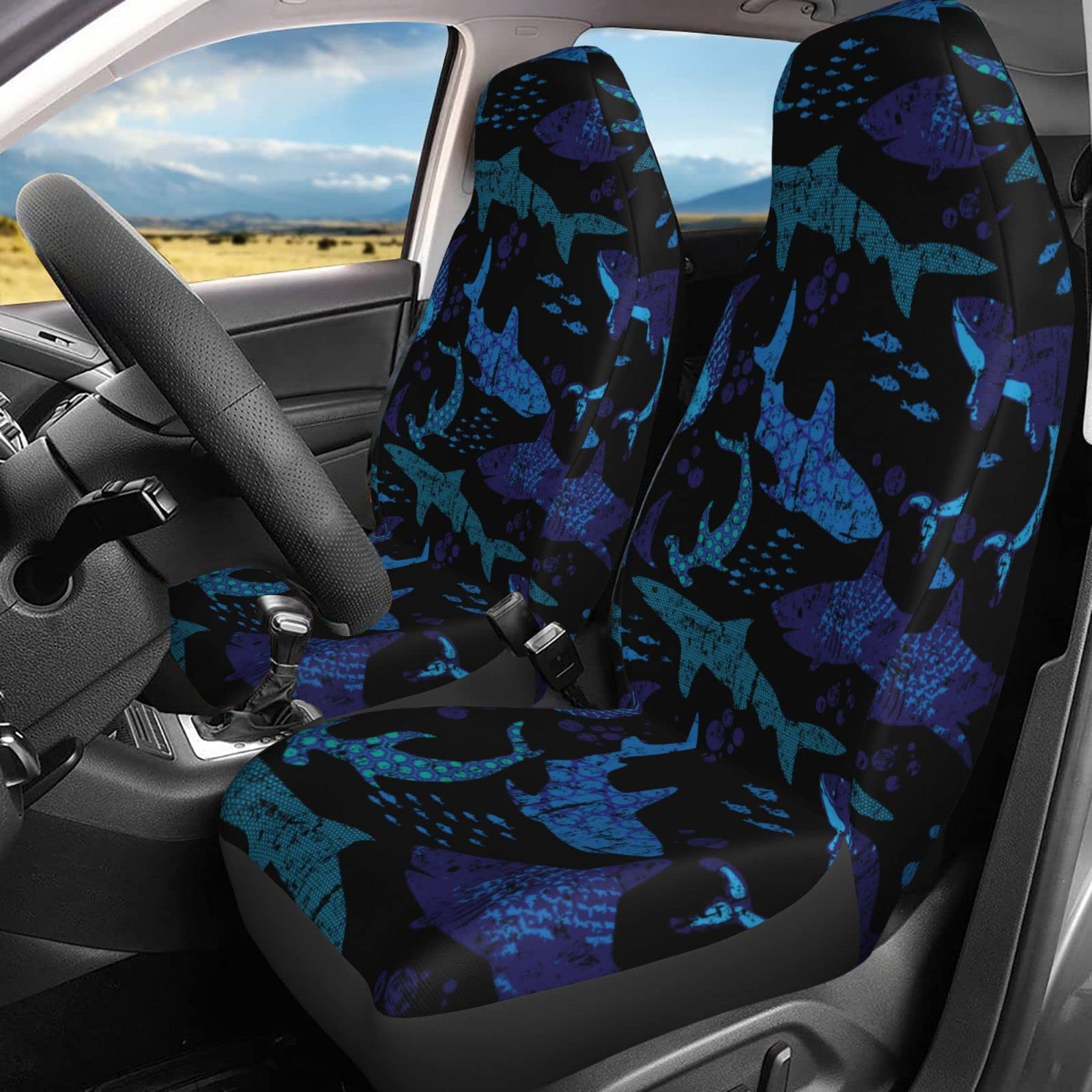 Premium Delerain 2-Piece Car Seat Covers - Universal Fit for Most Cars, SUVs, Sedans & Trucks | Shark Design Interior Protector | Perfect for Daily Commute, Road Trips & Family Travel