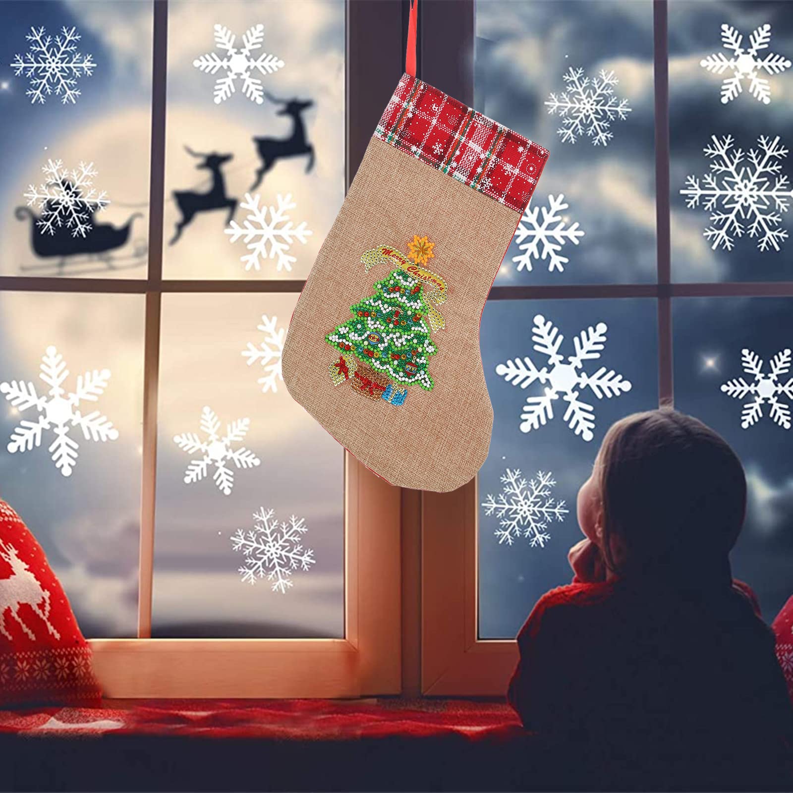 LUSandy DIY 5D Diamond Painting Christmas Stockings - 12.2 Inch Glittering Holiday Decor for Tree, Fireplace & Party | Xmas Candy Bags, Family Gift Exchange & Festive Home Decoration