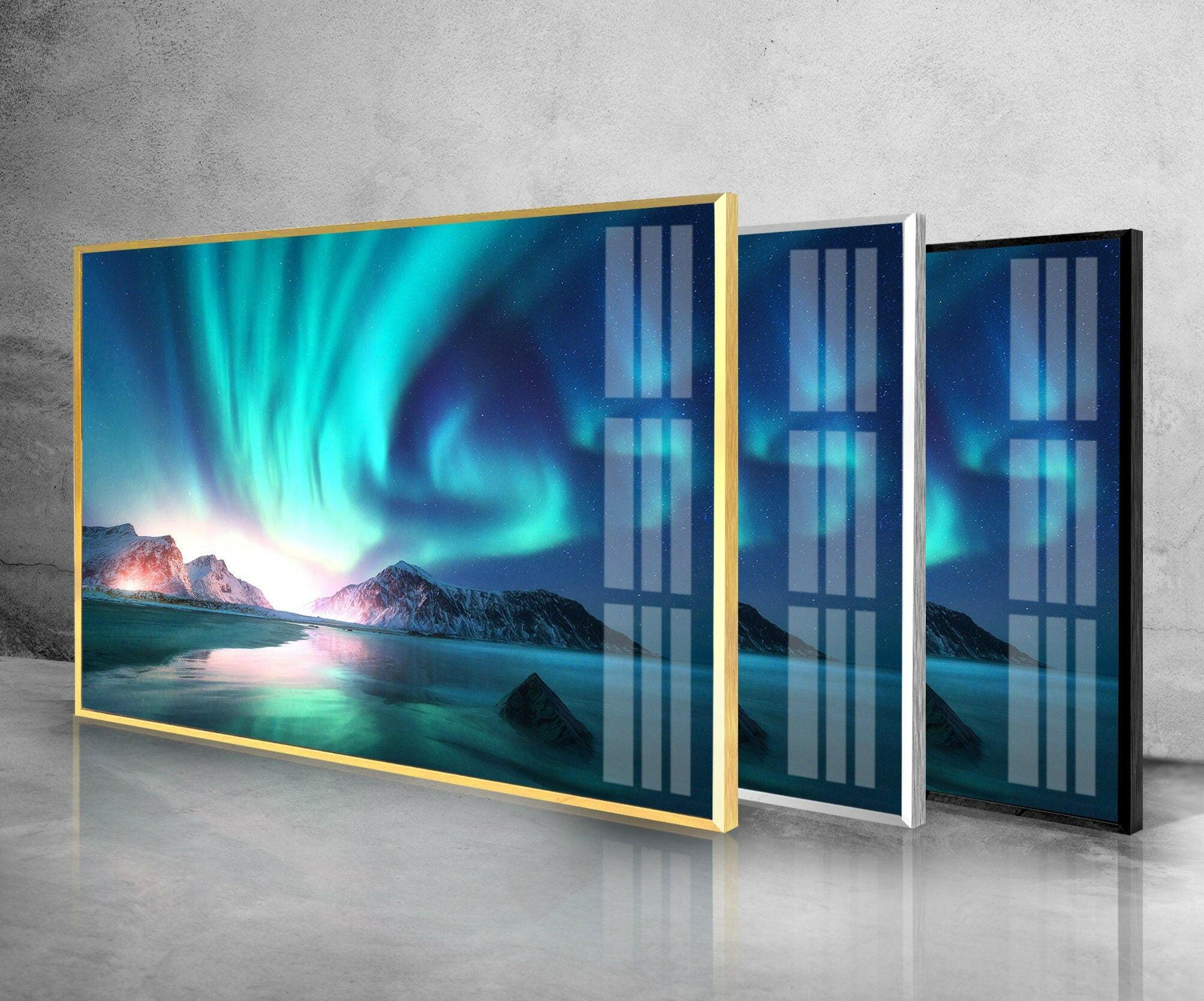 Aurora Northern Blue Glass Wall Art - Handmade Modern Home Decor for Living Room, Bedroom & Office - Stunning Blue Glass Mural for Unique Interior Design