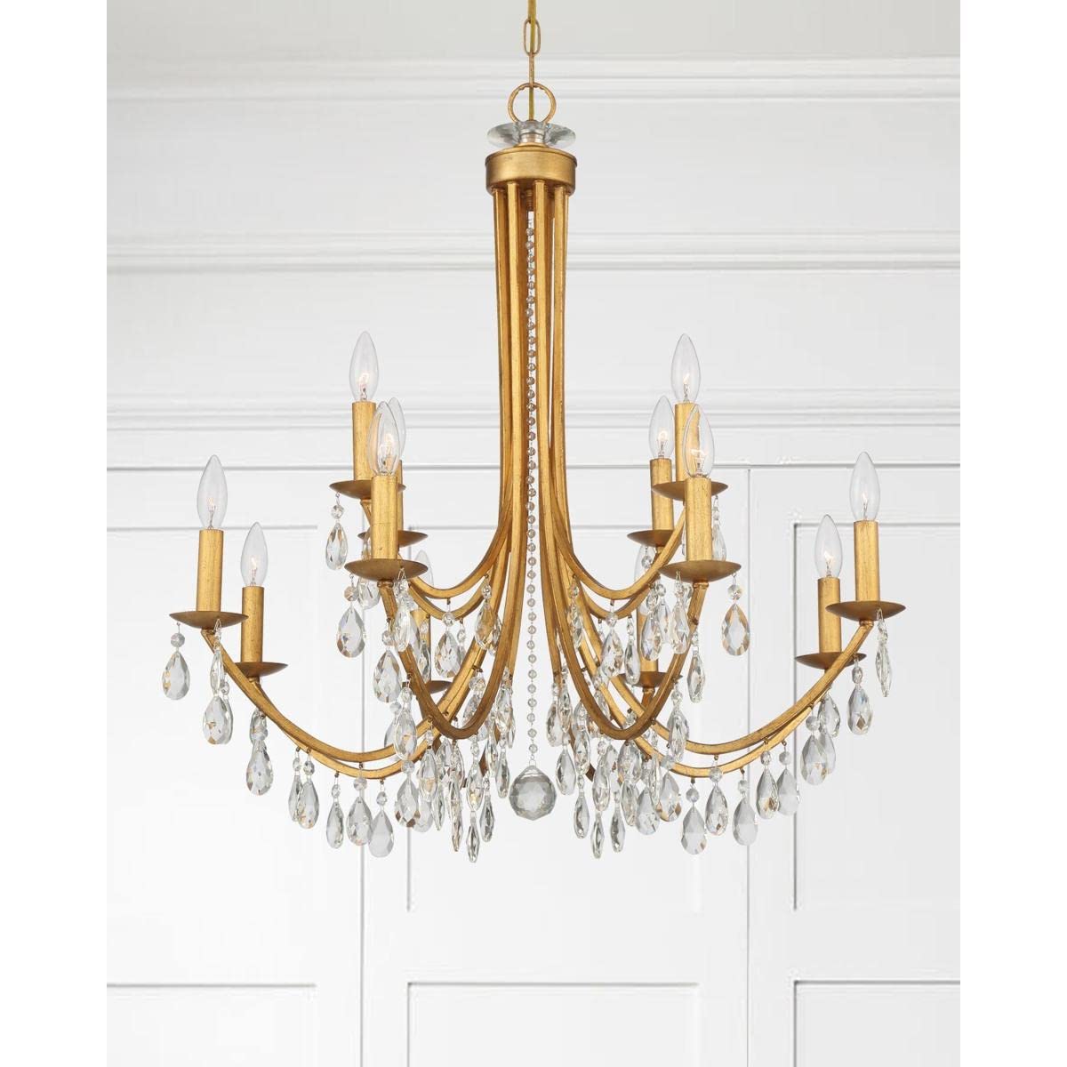Bridgehampton 12-Light Hand-Cut Crystal Antique Gold Chandelier - Elegant Dining Room Lighting for Luxury Home Decor