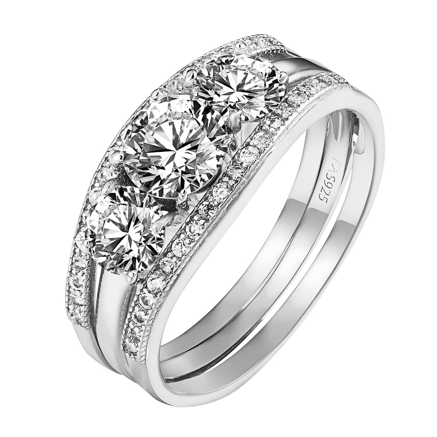 3 Stone Sterling Silver Cubic Zirconia Solitaire Ring for Women - Elegant Engagement & Wedding Band, Perfect for Bridal, Anniversary & Special Occasions