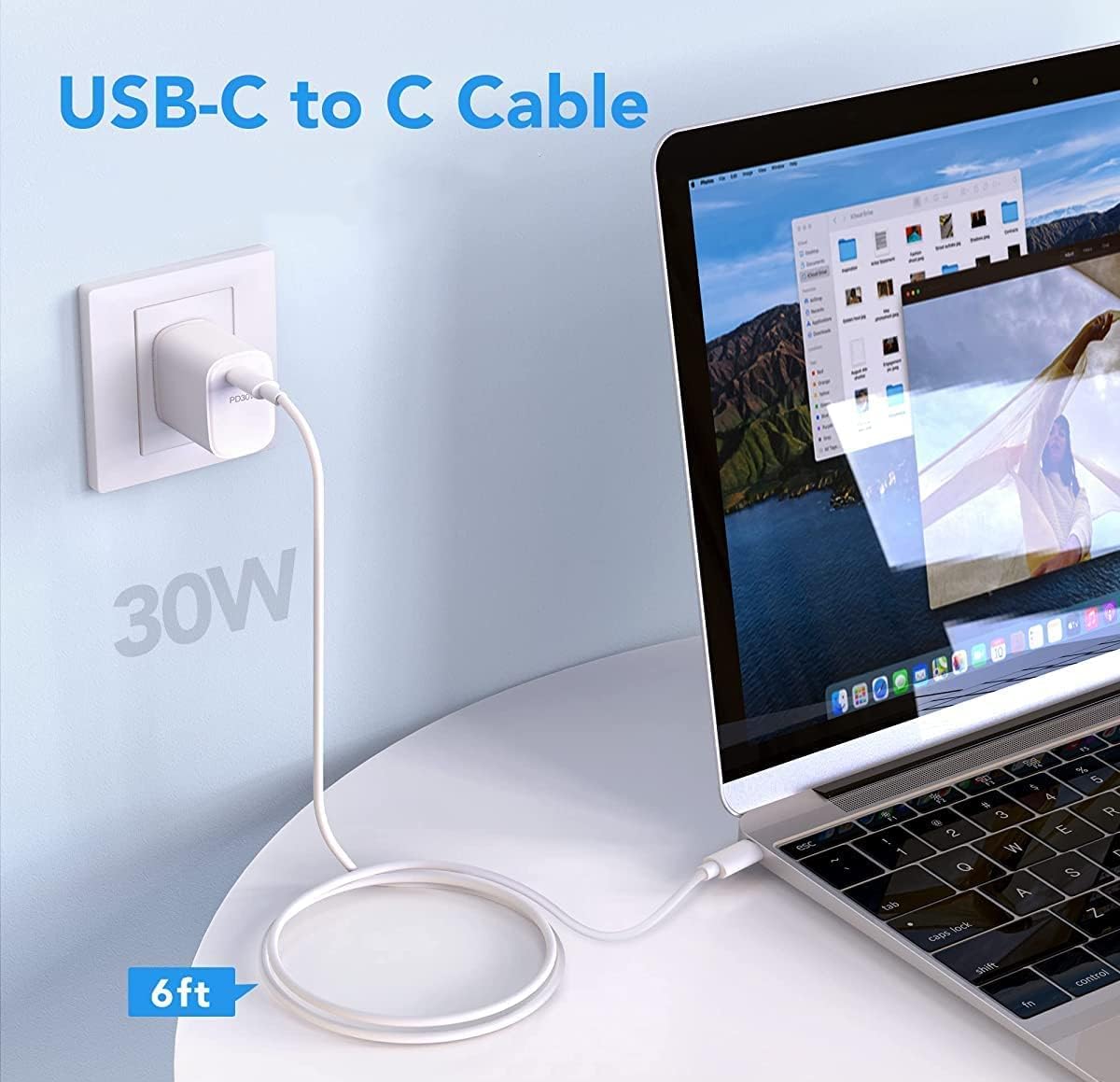 30W USB-C Fast Charger Wall Adapter - Compatible with MacBook Pro/Air M1 M2 M3, iPhone 16/15 Pro Max, iPad Pro/Air - Includes 6.6ft USB-C Cable - Perfect for Home, Office & Travel Charging