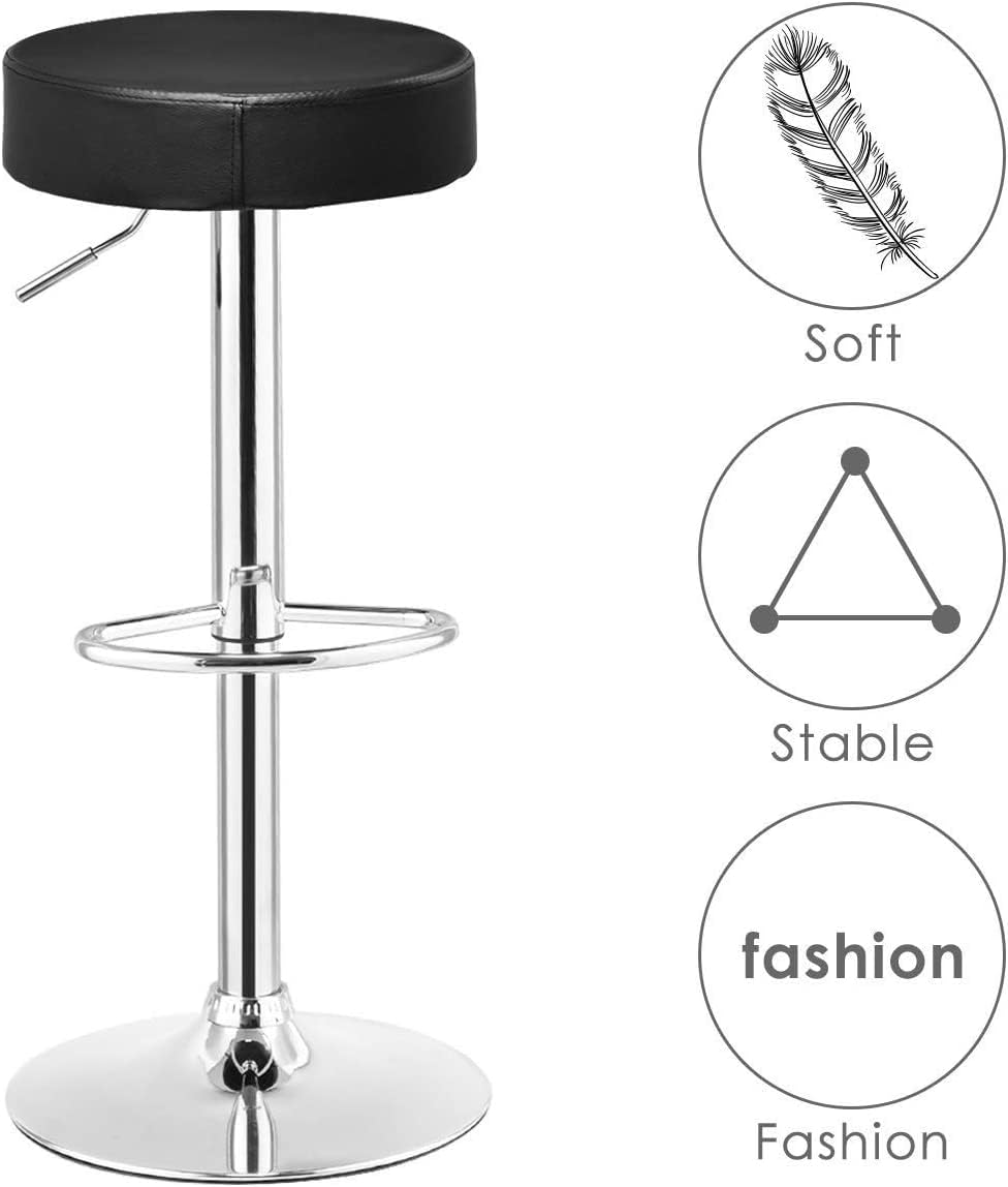 WATERJOY Adjustable Round Bar Stools Set of 2, PU Seat Swivel Bar Stool with Footrest - Modern Kitchen Island & Home Bar Seating for Dining & Entertainment