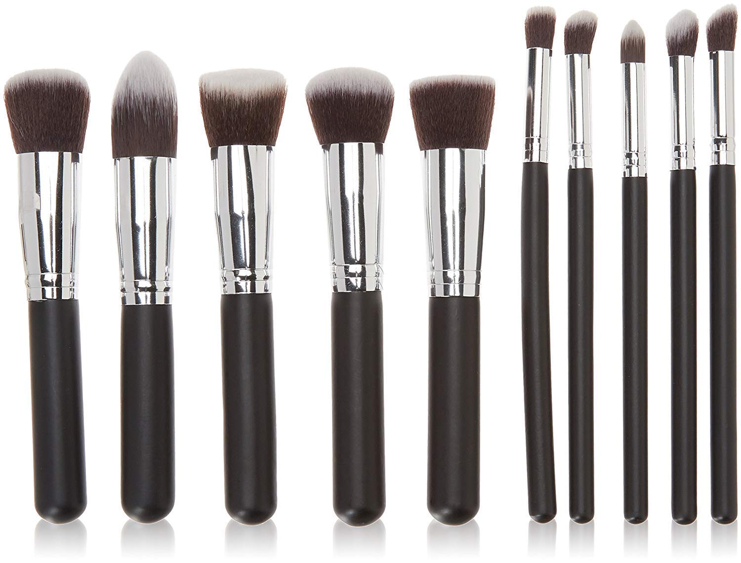 10-Piece Black Makeup Brush Set with Pink Beauty Blender - Professional Cosmetic Brushes for Women & Girls (Pack of 11) - Perfect for Foundation, Eyeshadow, Blending & Contouring