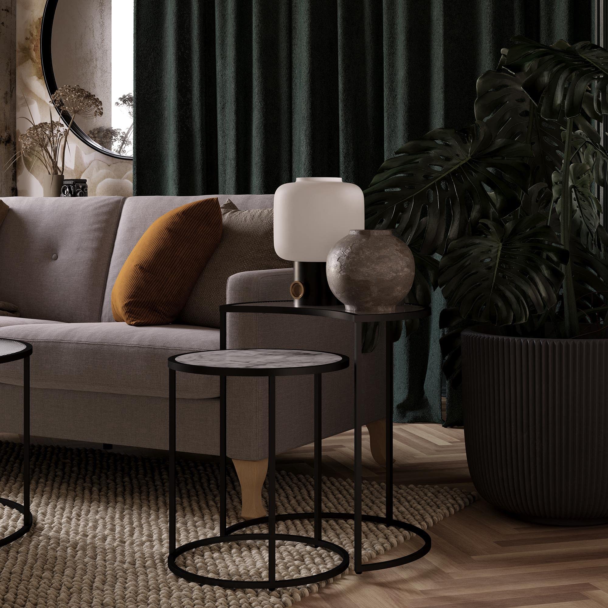 Mr. Kate Moon Phases Nesting End Tables - White Faux Marble & Glass Coffee Side Tables for Living Room, Bedroom - Modern Home Decor Accent Furniture for Small Spaces